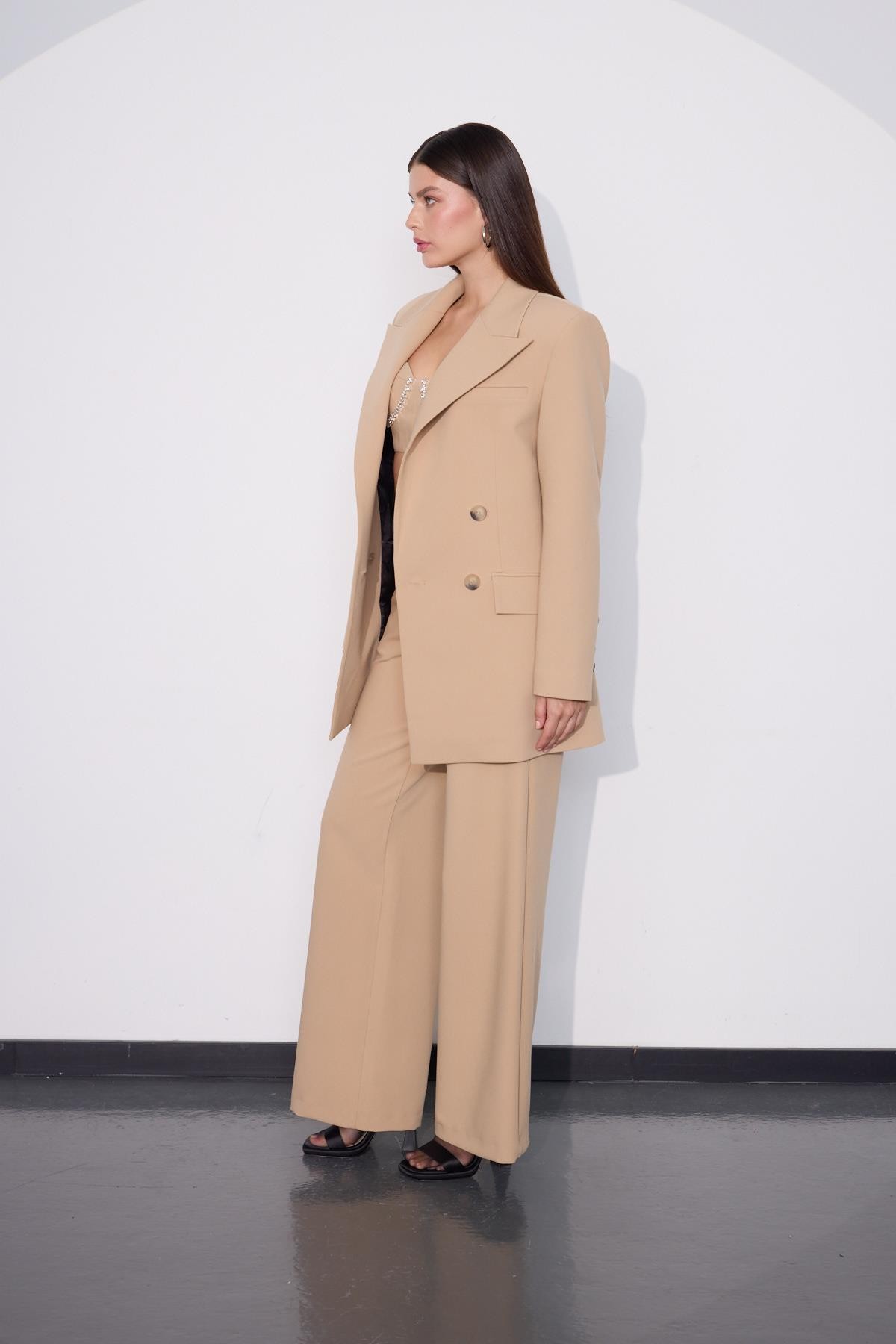 Classic Allure Oversize Blazer Ceket Camel