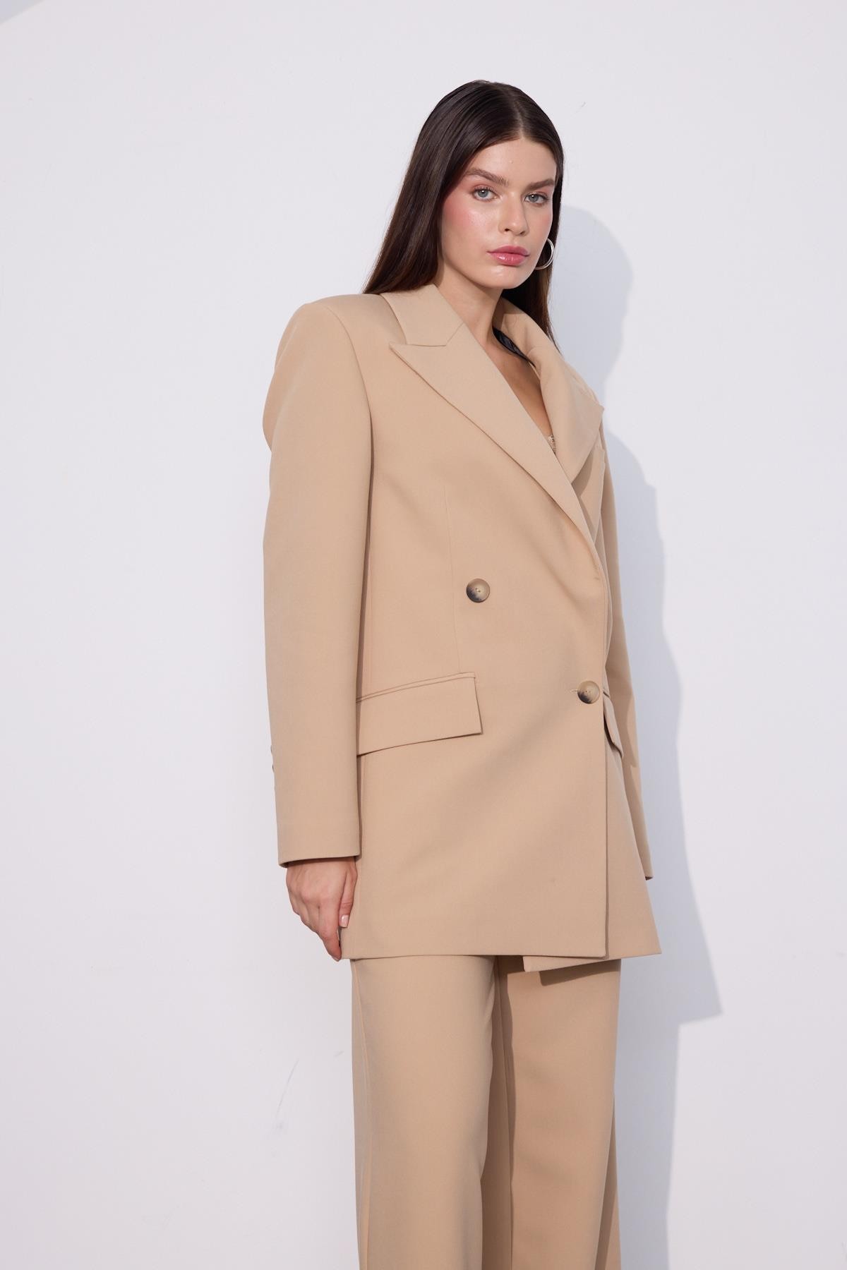 Classic Allure Oversize Blazer Ceket Camel