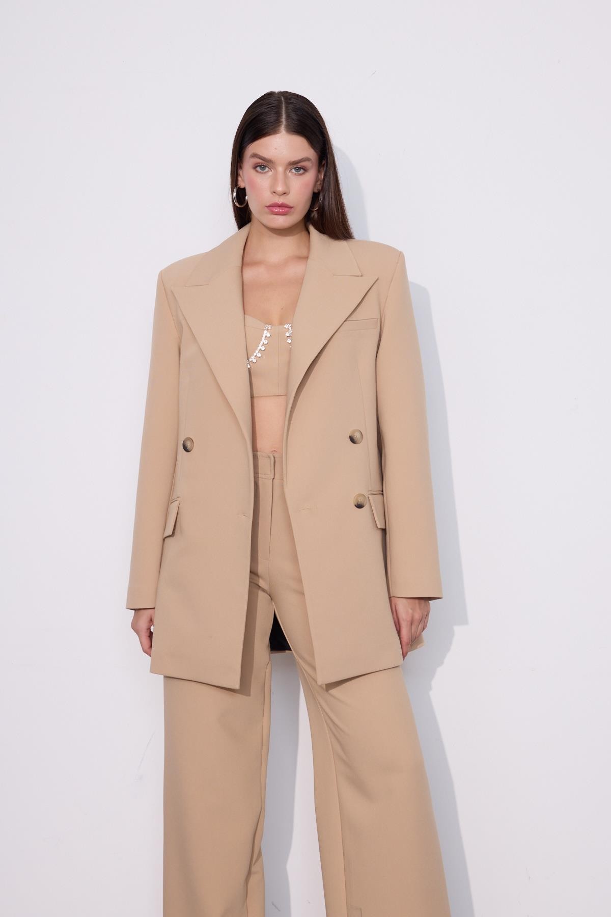 Classic Allure Oversize Blazer Ceket Camel