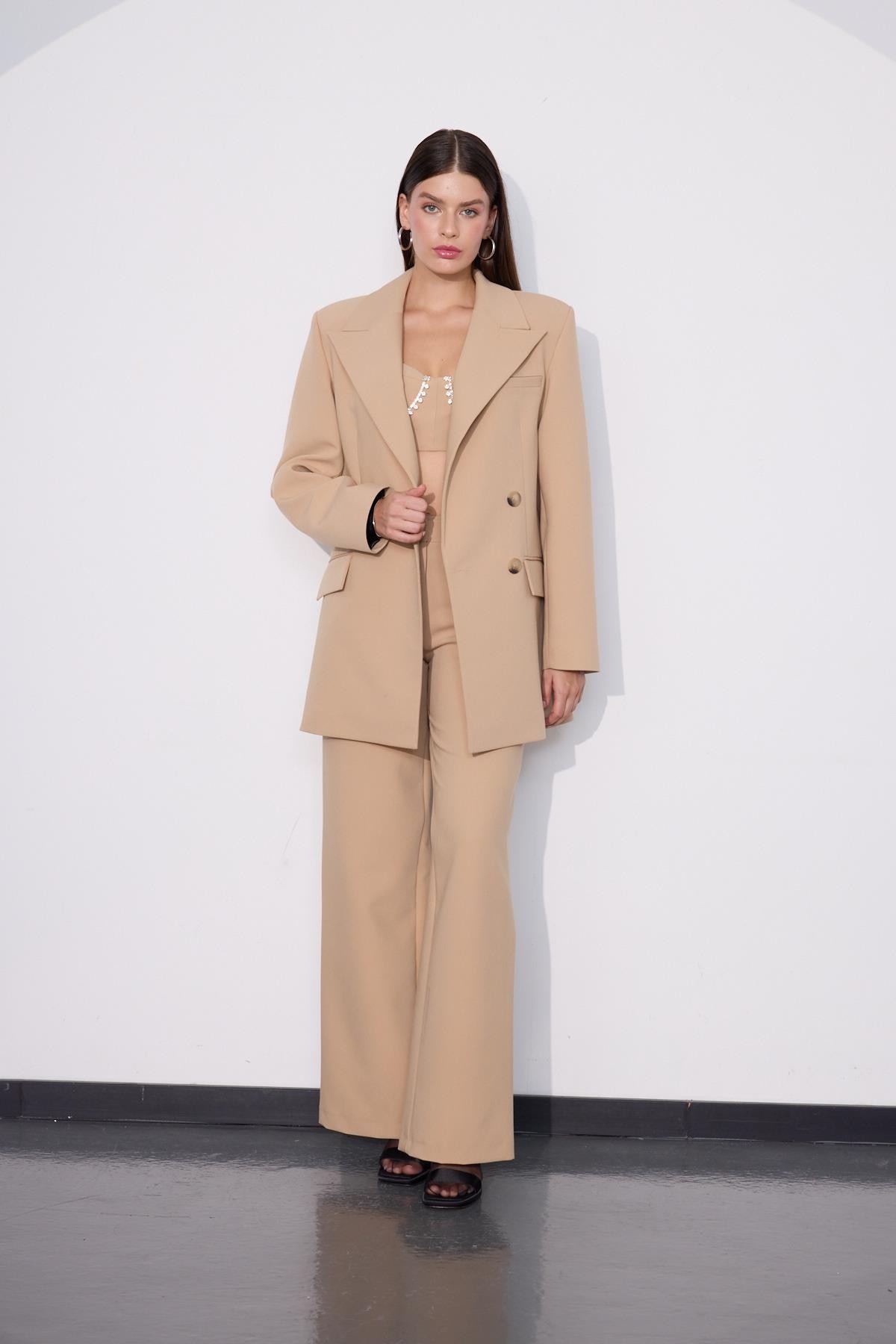 Classic Allure Oversize Blazer Ceket Camel