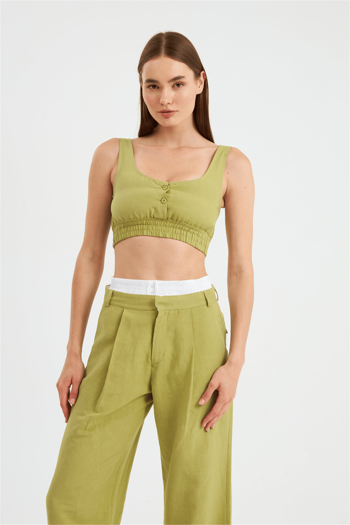 Cool Mode Serisi Boxer Detaylı Keten Pantolon YAG YESİLİ