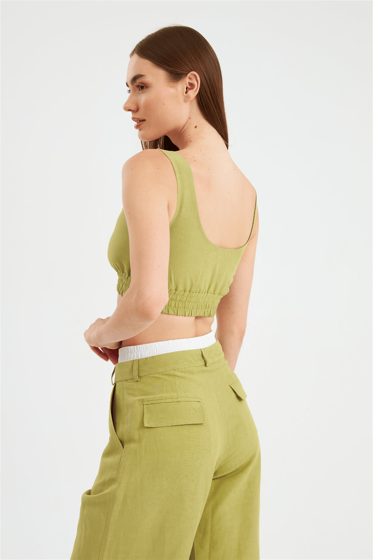 Cool Mode Serisi Boxer Detaylı Keten Pantolon YAG YESİLİ