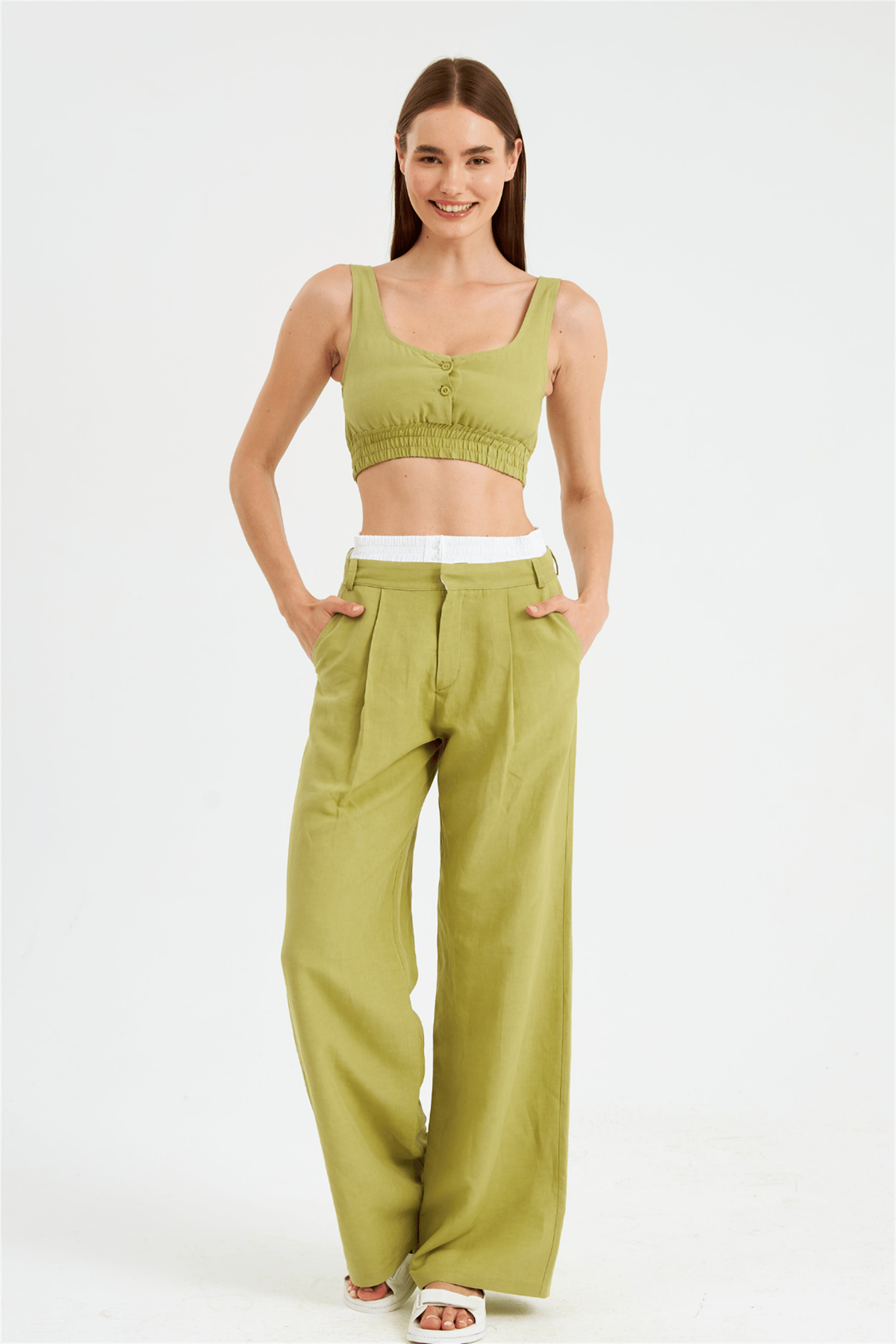Cool Mode Serisi Boxer Detaylı Keten Pantolon YAG YESİLİ