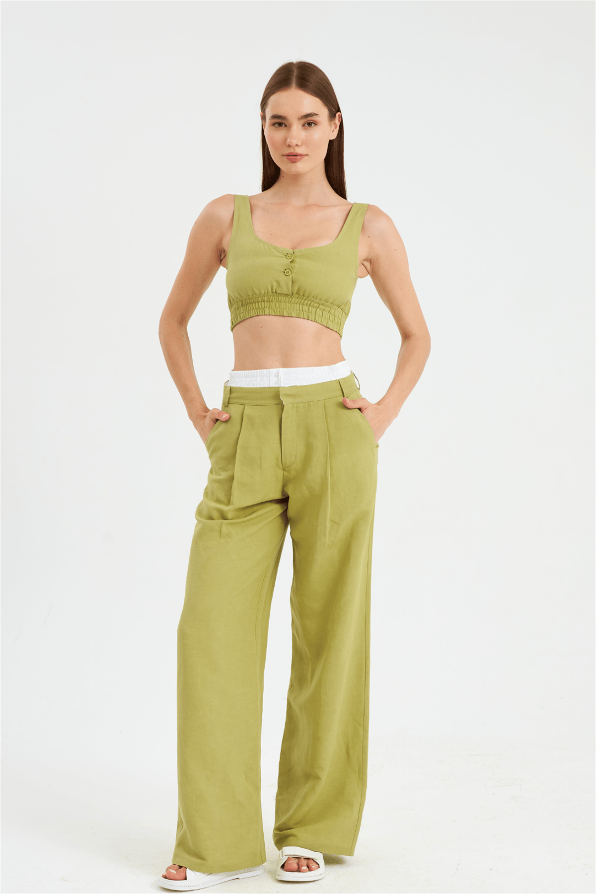 Cool Mode Serisi Boxer Detaylı Keten Pantolon YAG YESİLİ