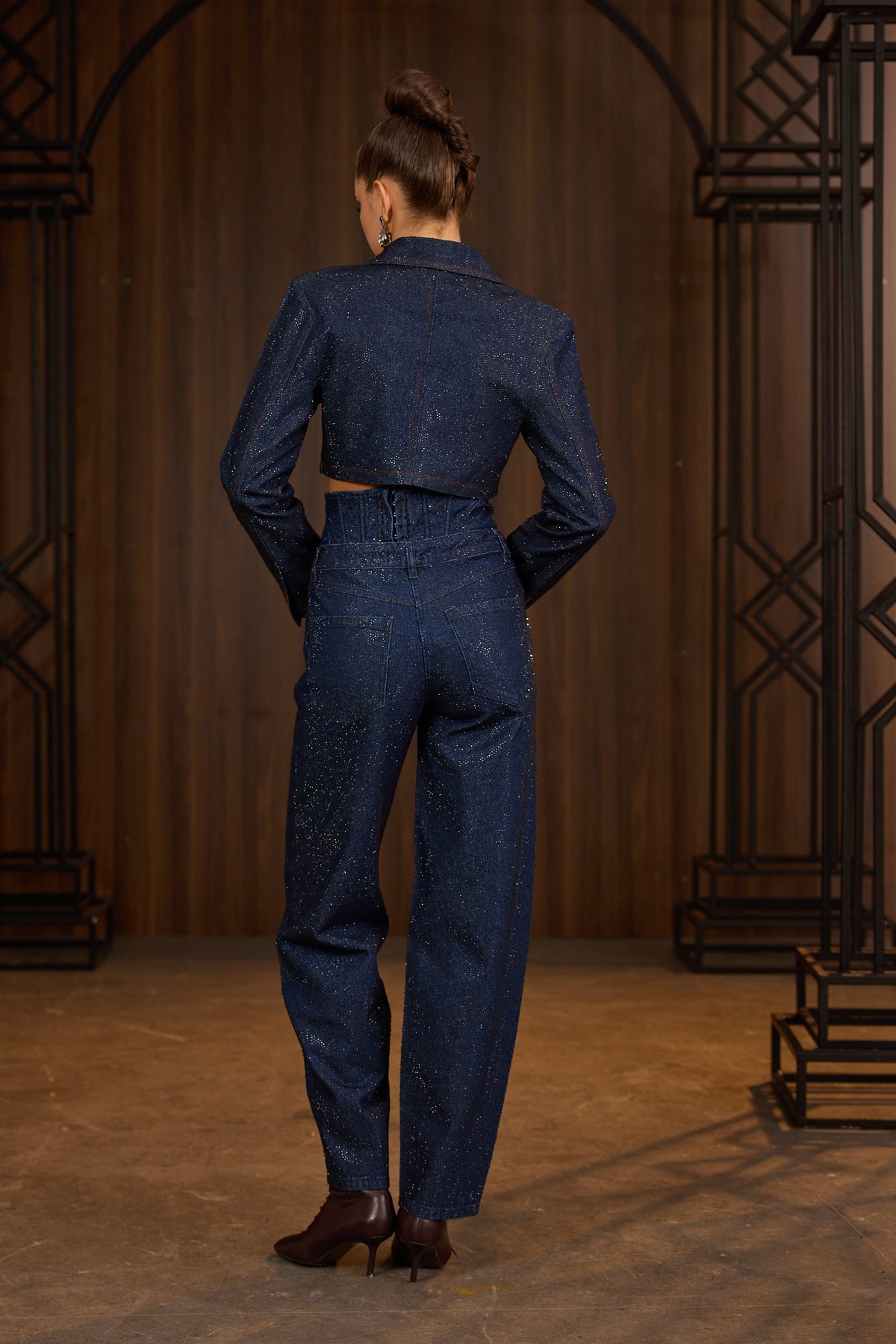 Crystal Icon Corset Denim Jeans DARK BLUE