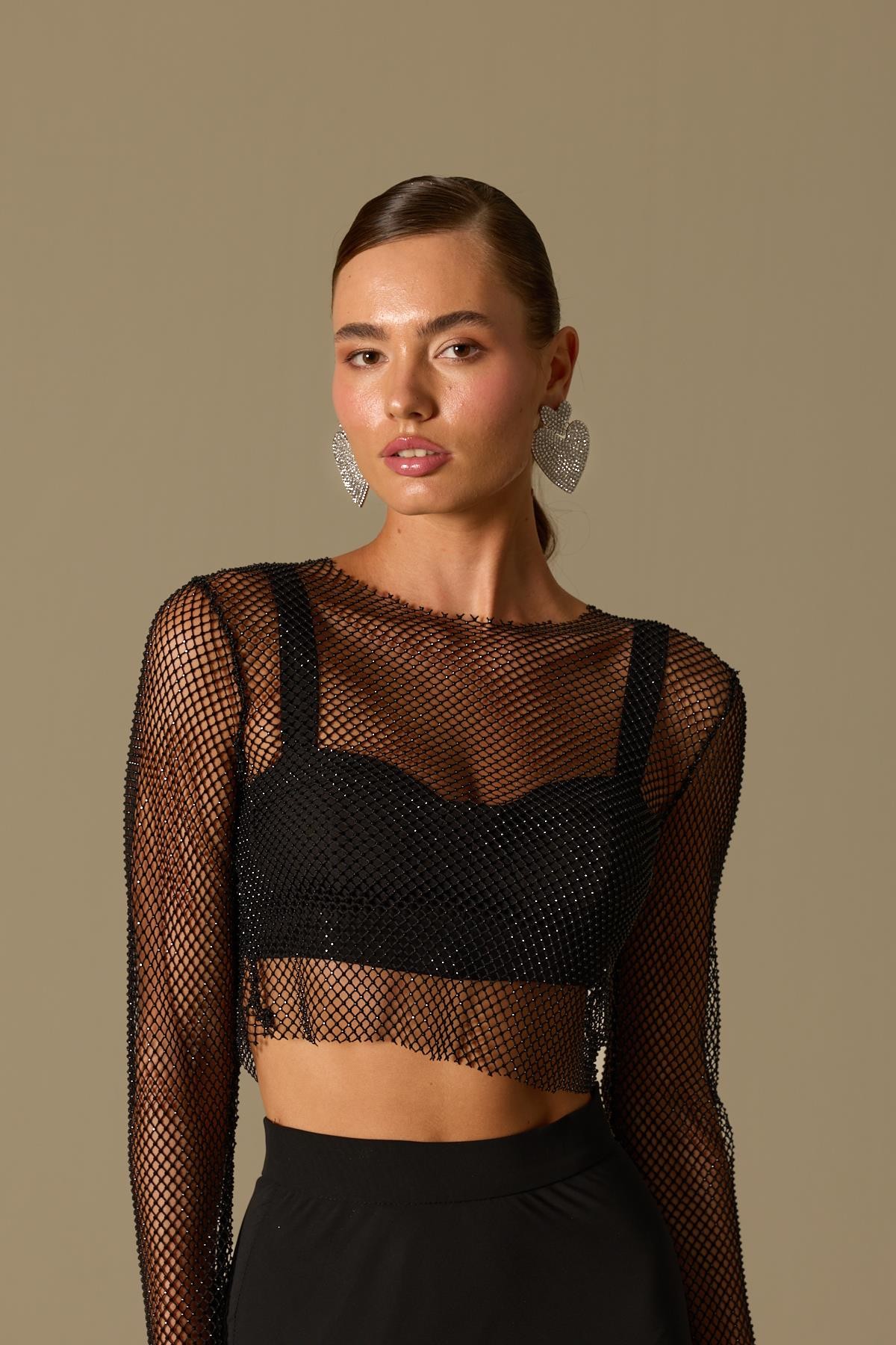 Dazzling Crystal Elegance Blouse Siyah