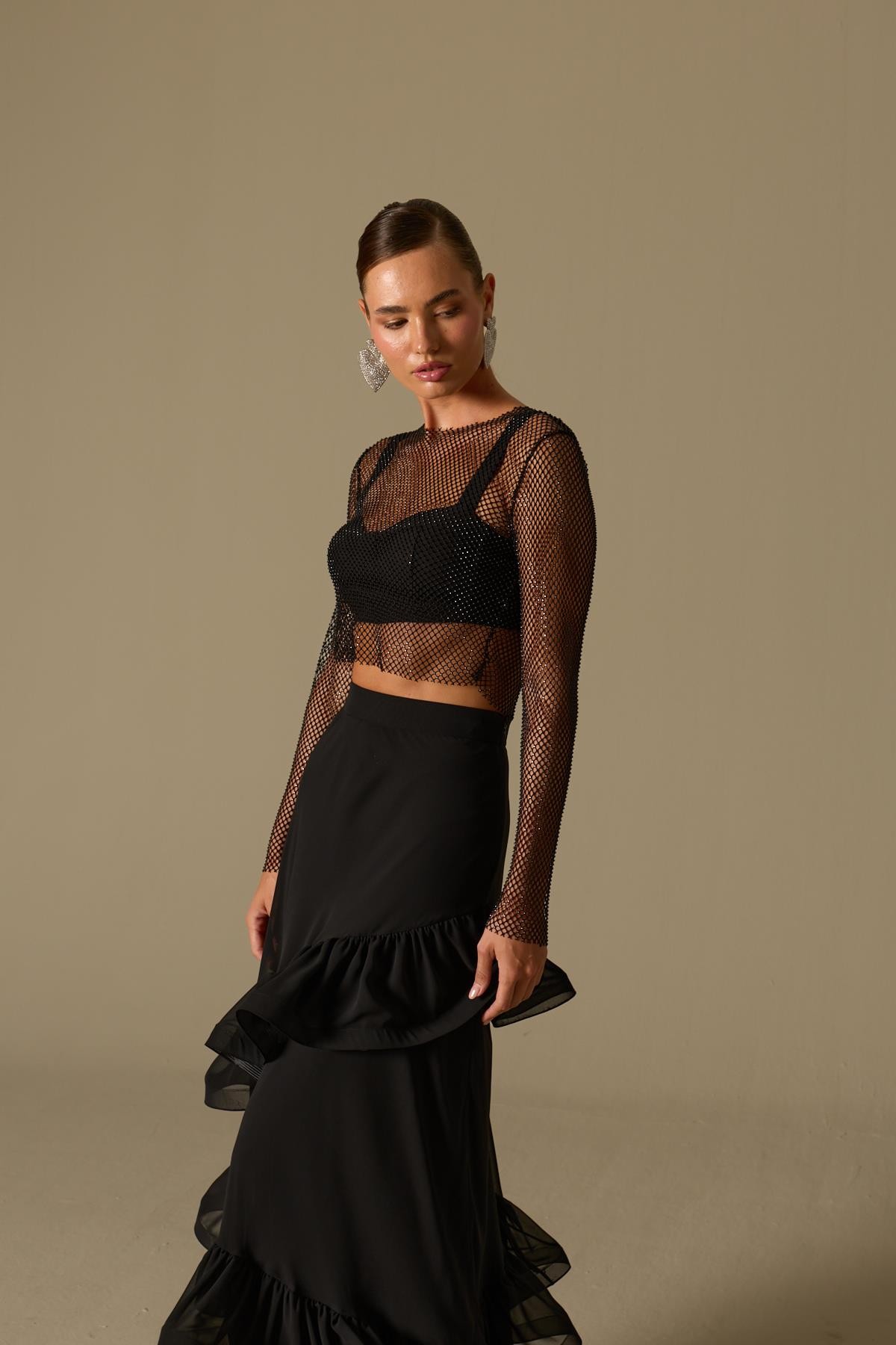 Dazzling Crystal Elegance Blouse Siyah