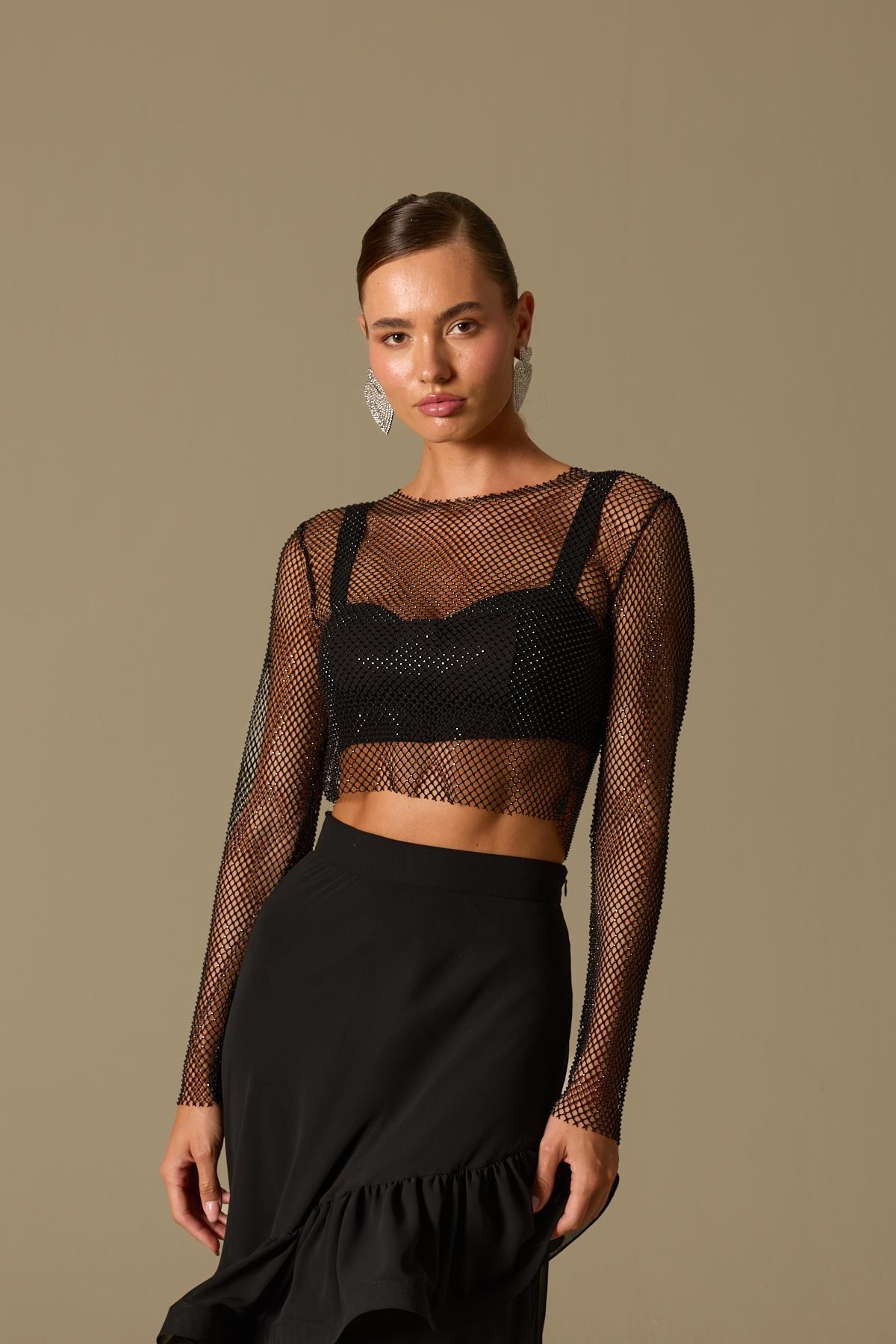 Dazzling Crystal Elegance Blouse Siyah