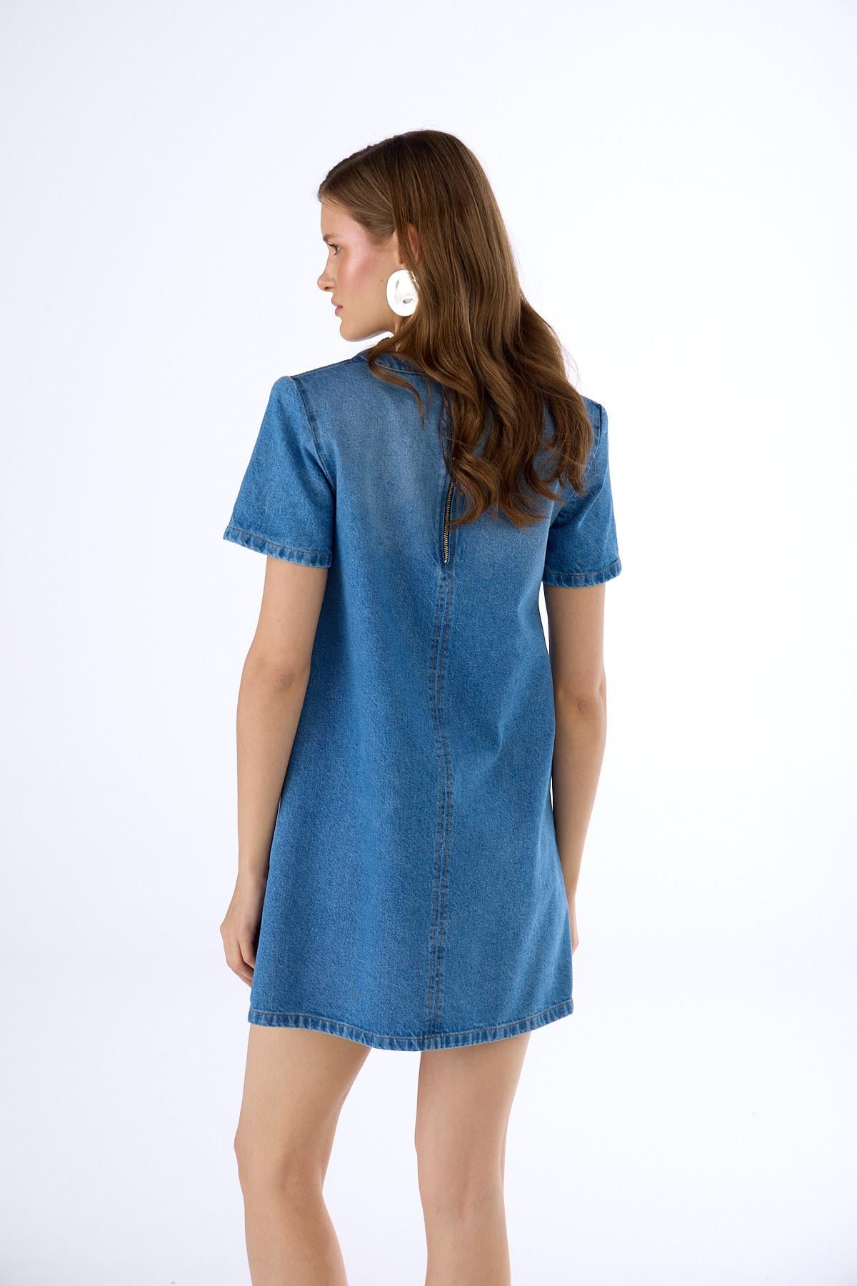 Denim Jewelled Sporty Elegance Mini Elbise LİGHT BLUE