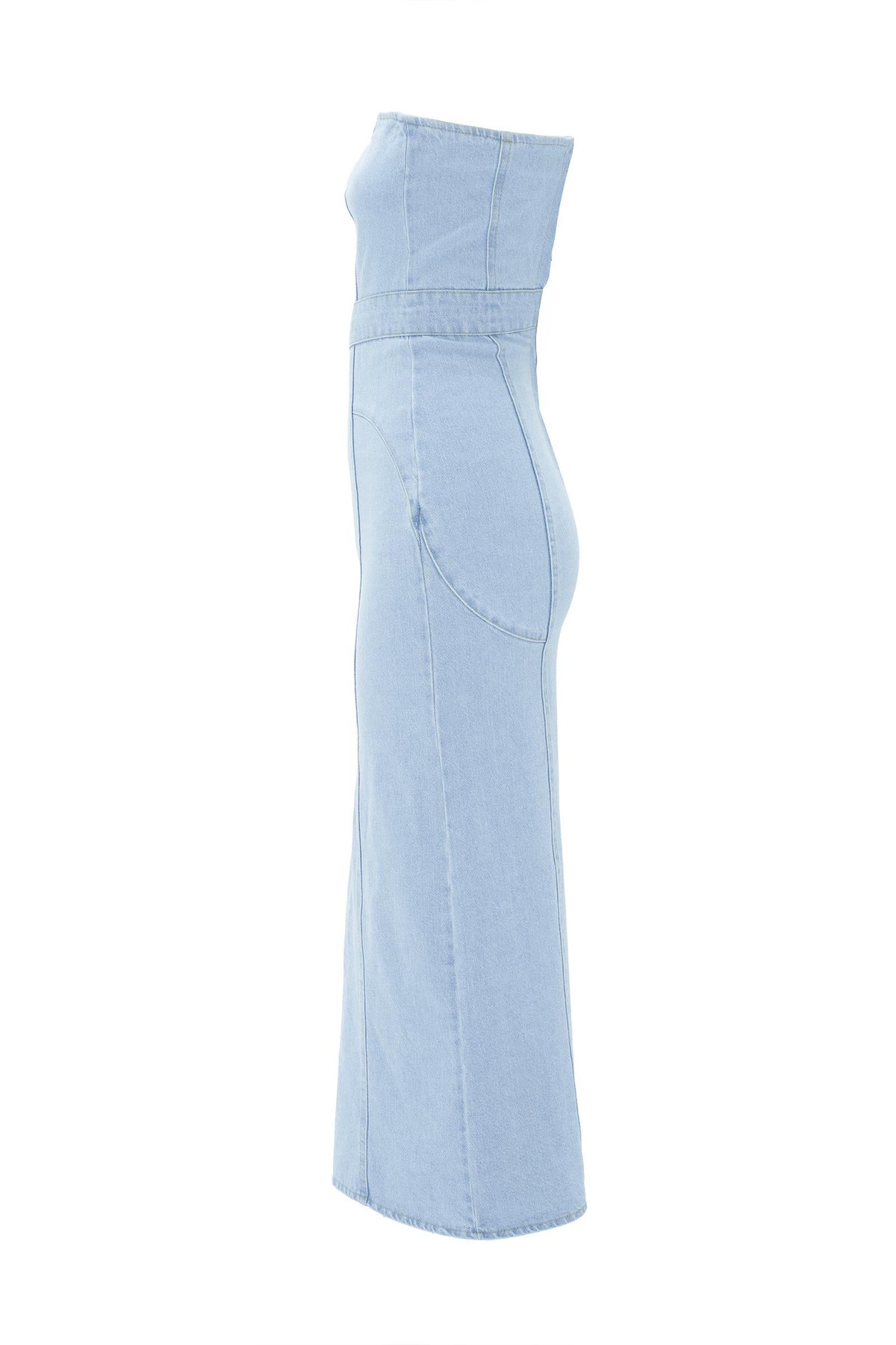 Denim Serisi Straplez Maxi Boy Elbise LİGHT BLUE