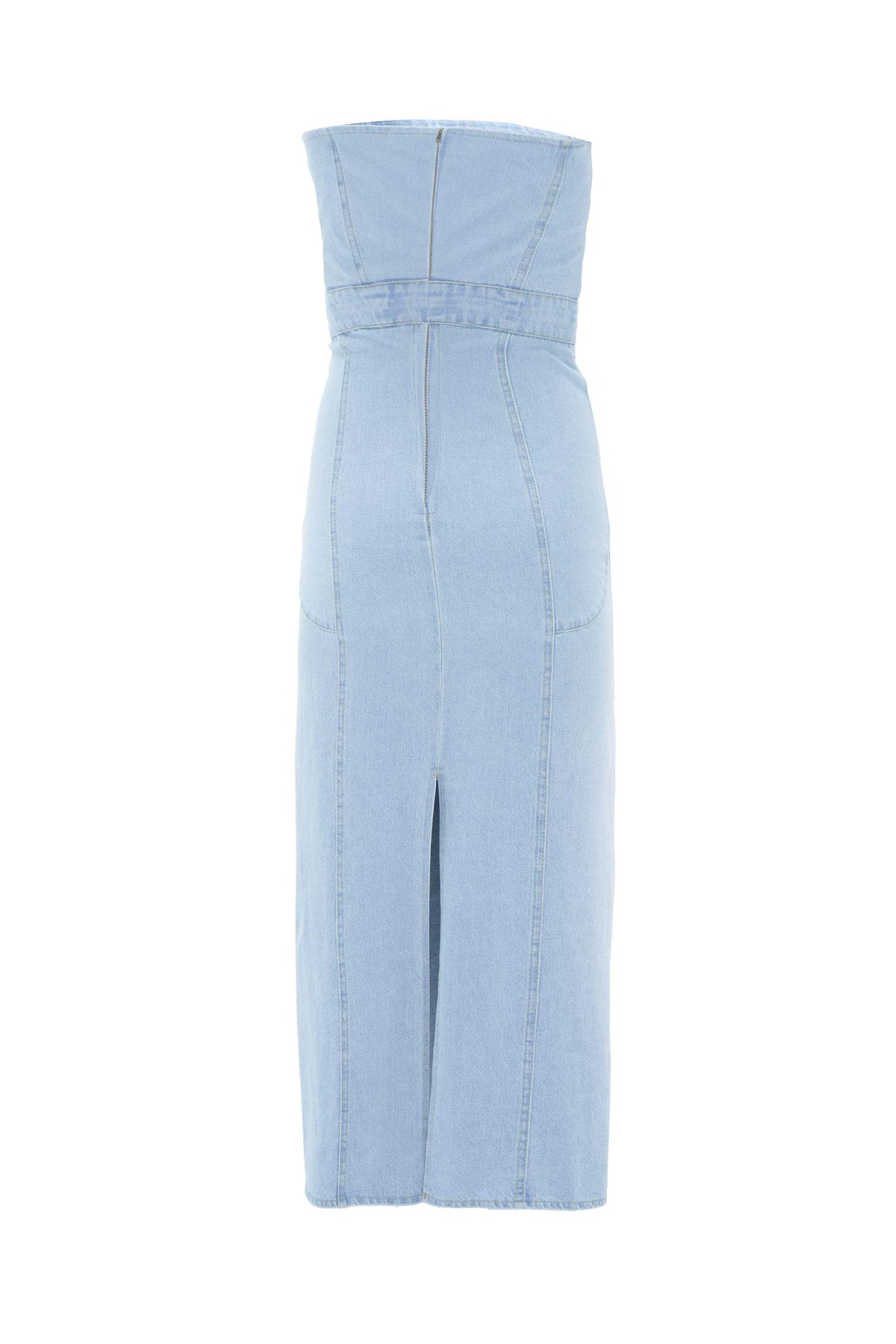 Denim Serisi Straplez Maxi Boy Elbise LİGHT BLUE