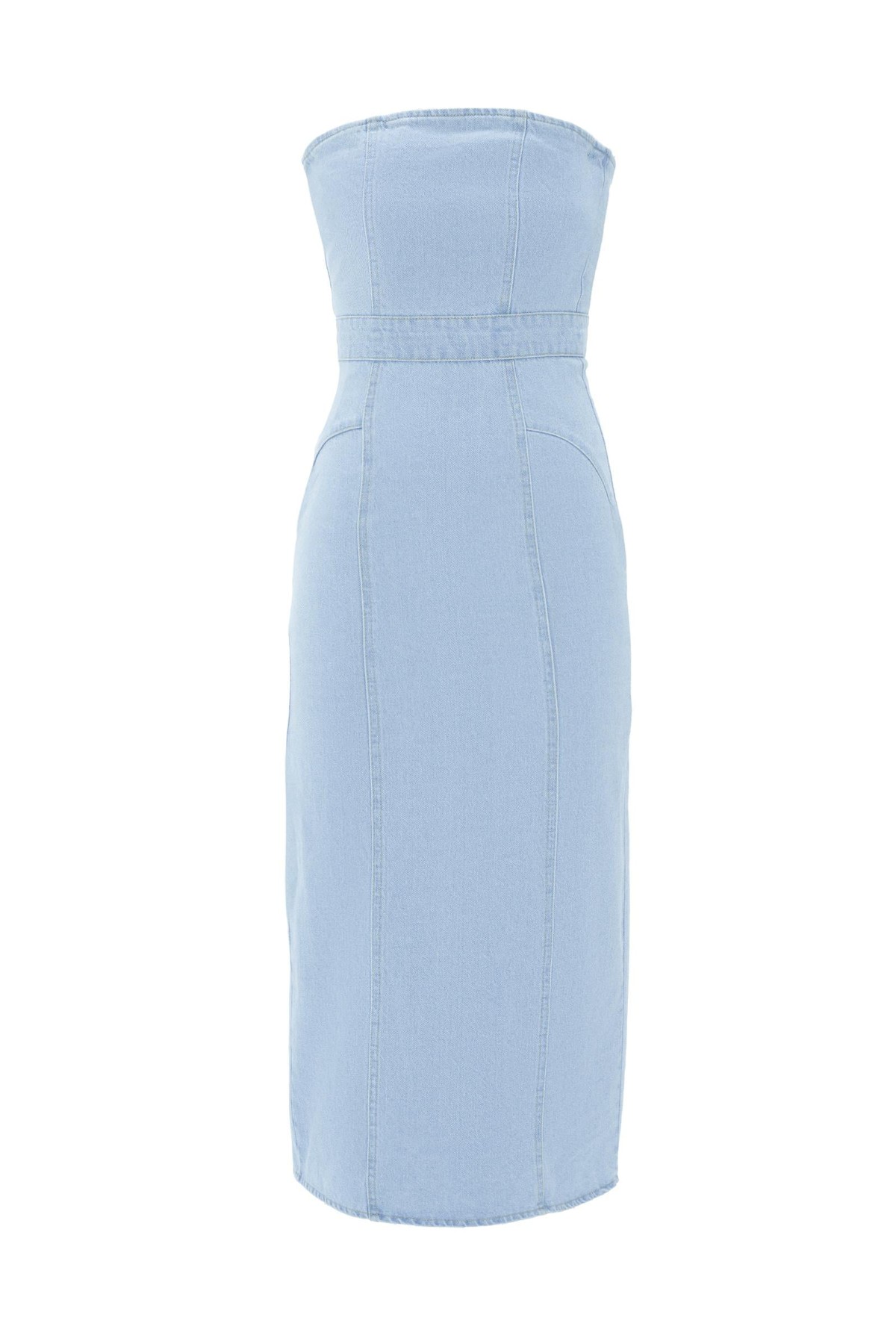 Denim Serisi Straplez Maxi Boy Elbise LİGHT BLUE