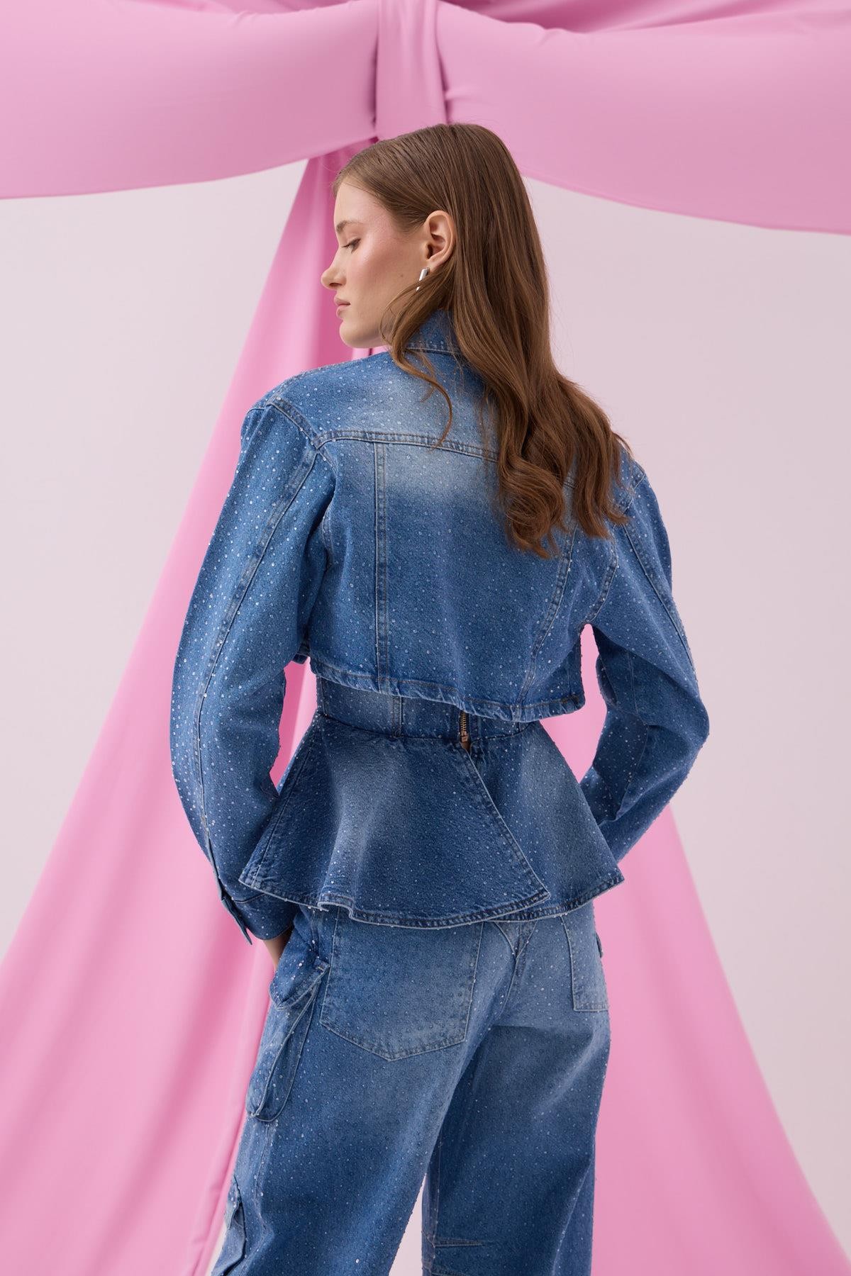 Diamond Bomb Crop Denim Ceket LİGHT BLUE