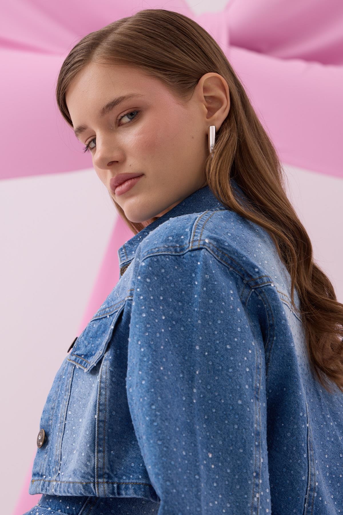 Diamond Bomb Crop Denim Ceket LİGHT BLUE