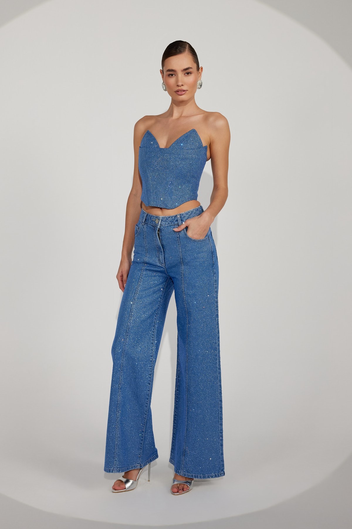 Diamond Icon Denim Bustier Baby-Blue