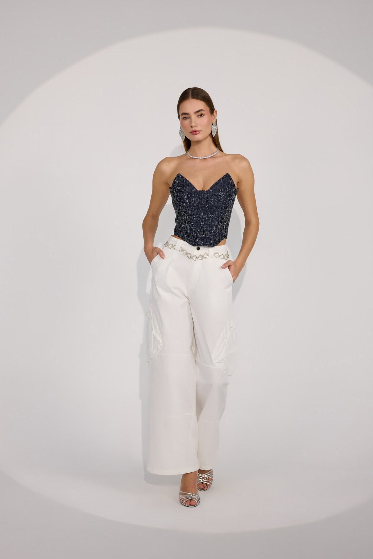 Diamond Icon Denim Bustier Black