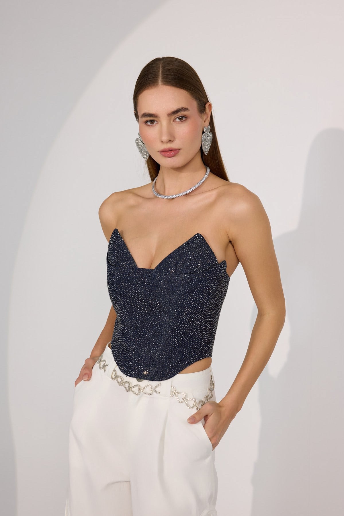 Diamond Icon Denim Bustier Black