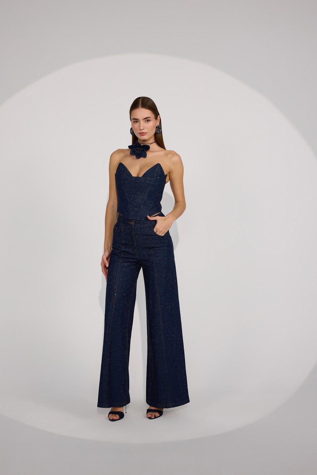 Diamond Icon Denim Bustier Dark Blue
