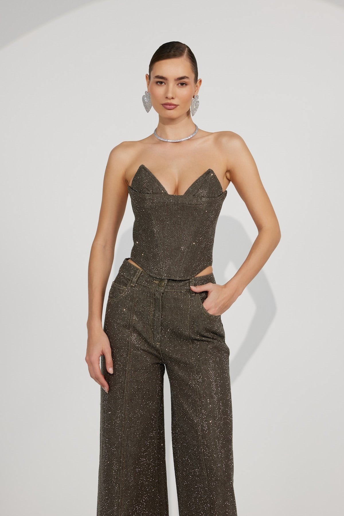 Diamond Icon Denim Bustier DARK GREEN