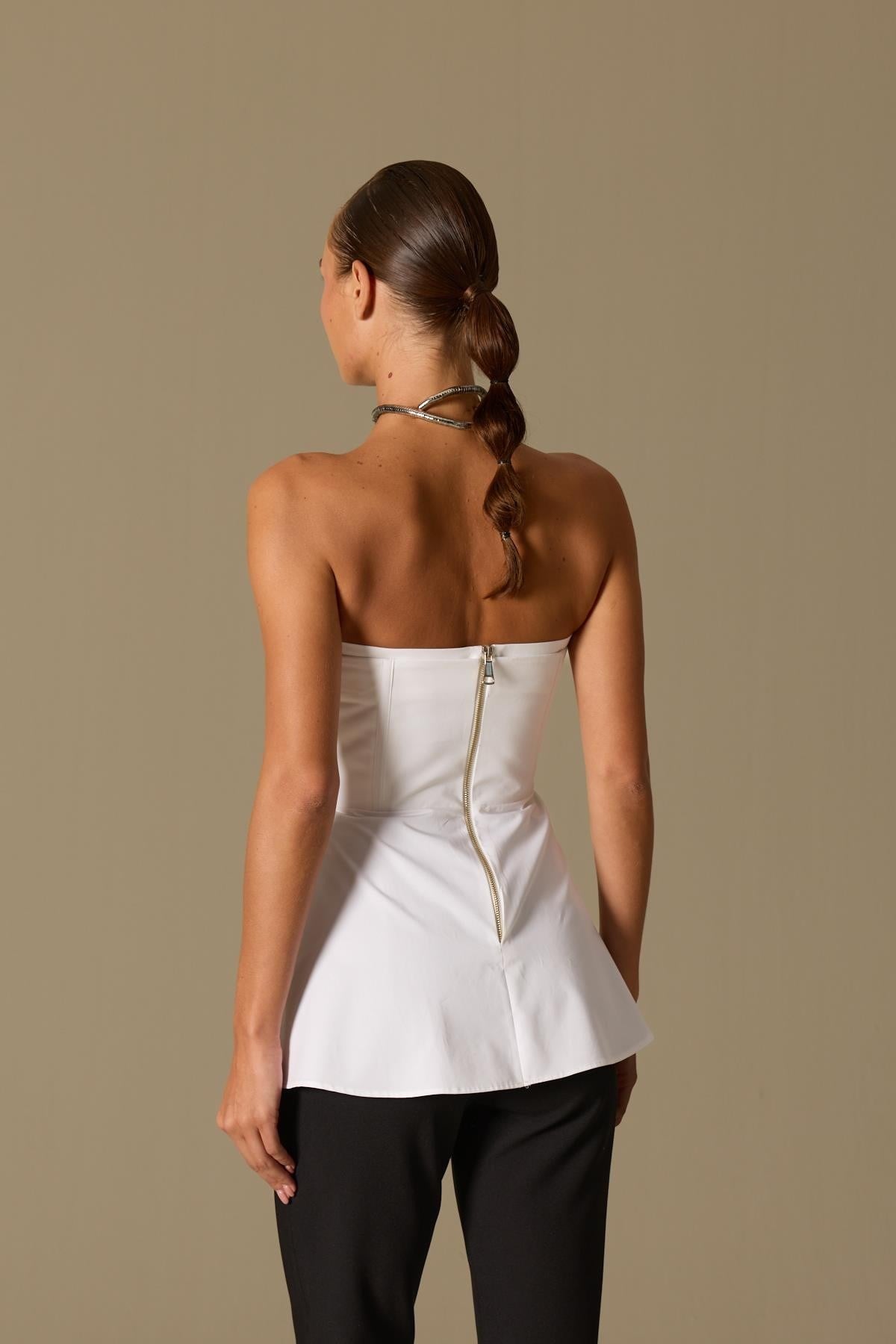 Dusk Volume 100% Cotton Corset Shirt Top Ecru
