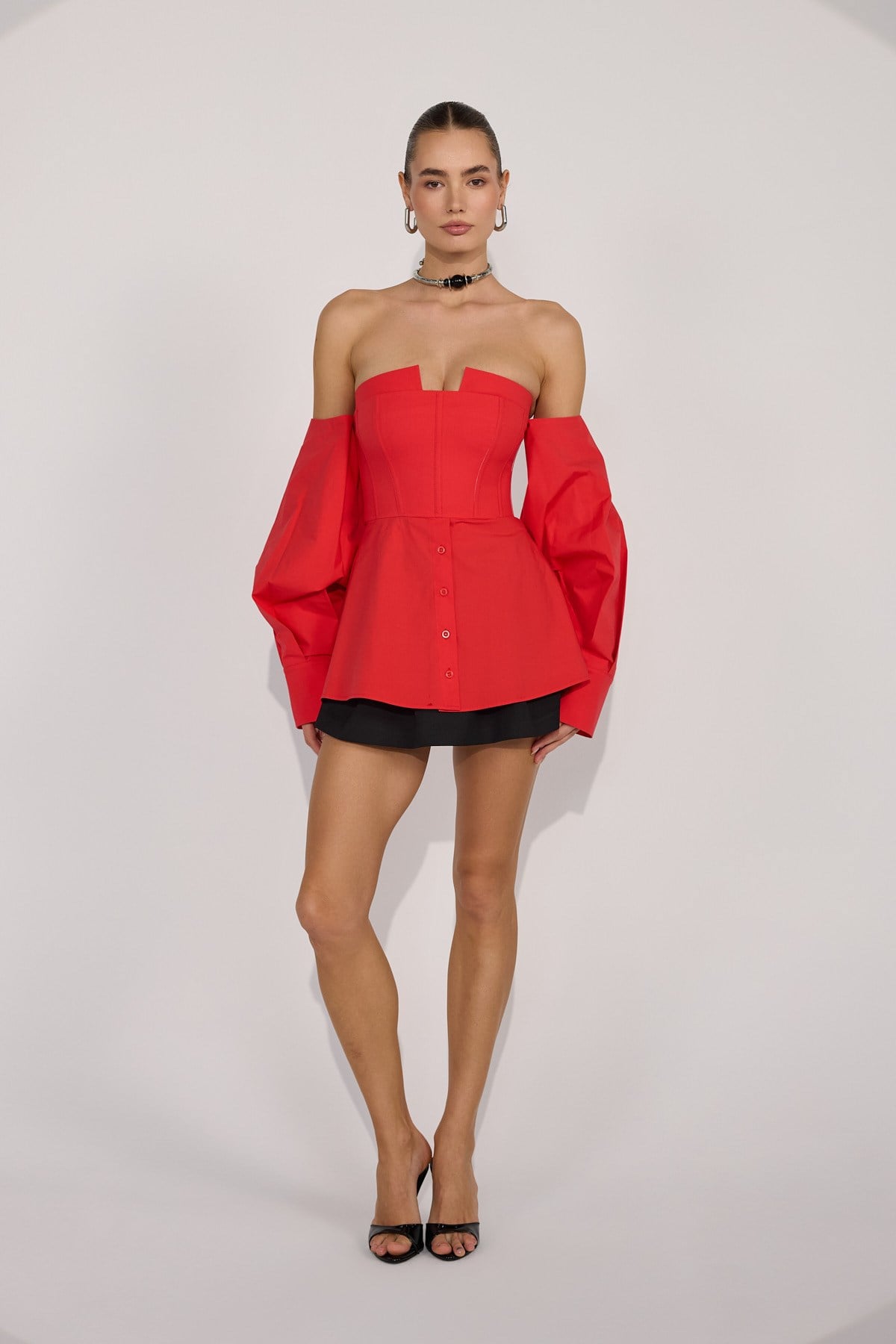 Dusk Volume 100% Cotton Corset Shirt Top Red