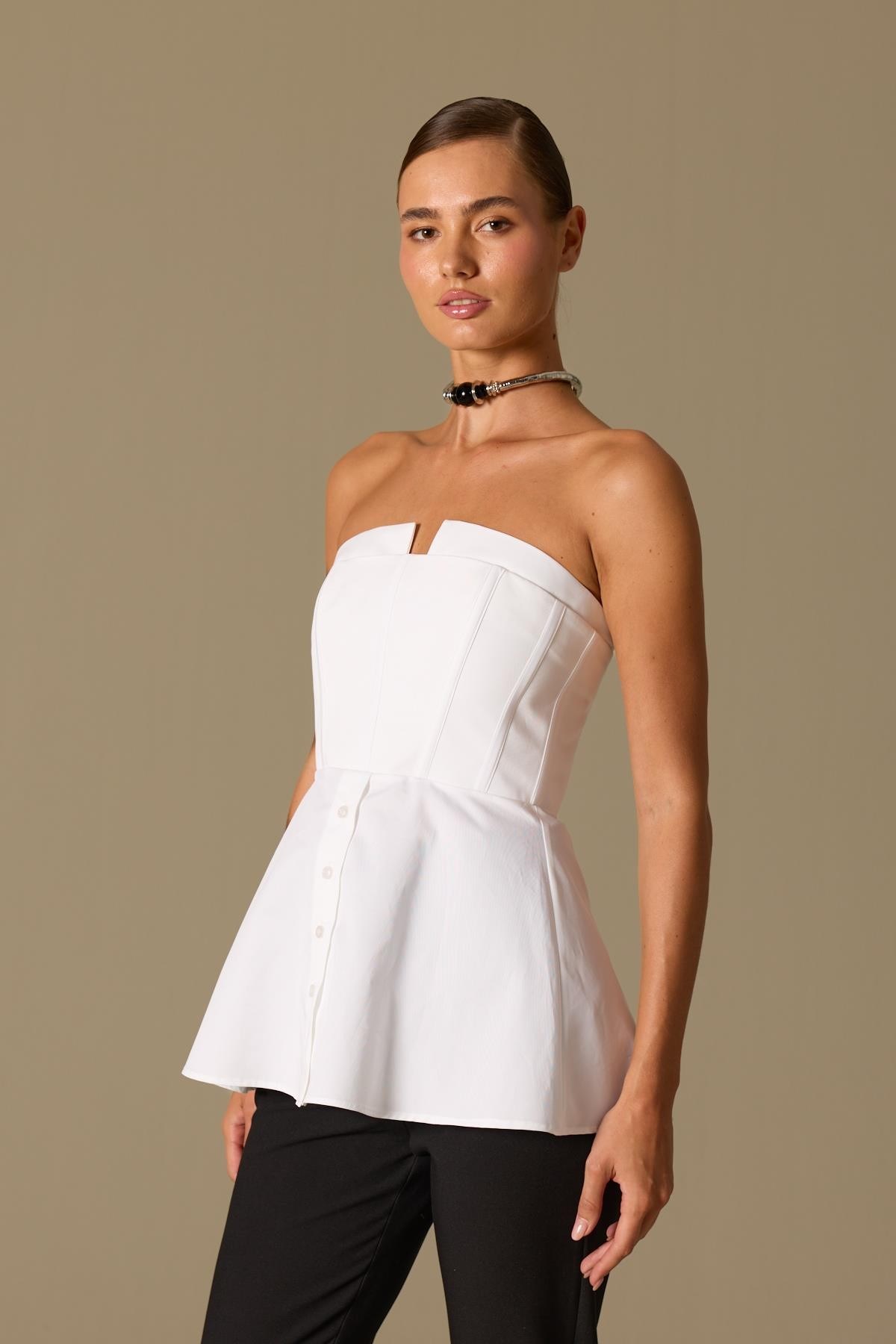 Dusk Volume 100% Cotton Corset Shirt Top Ecru
