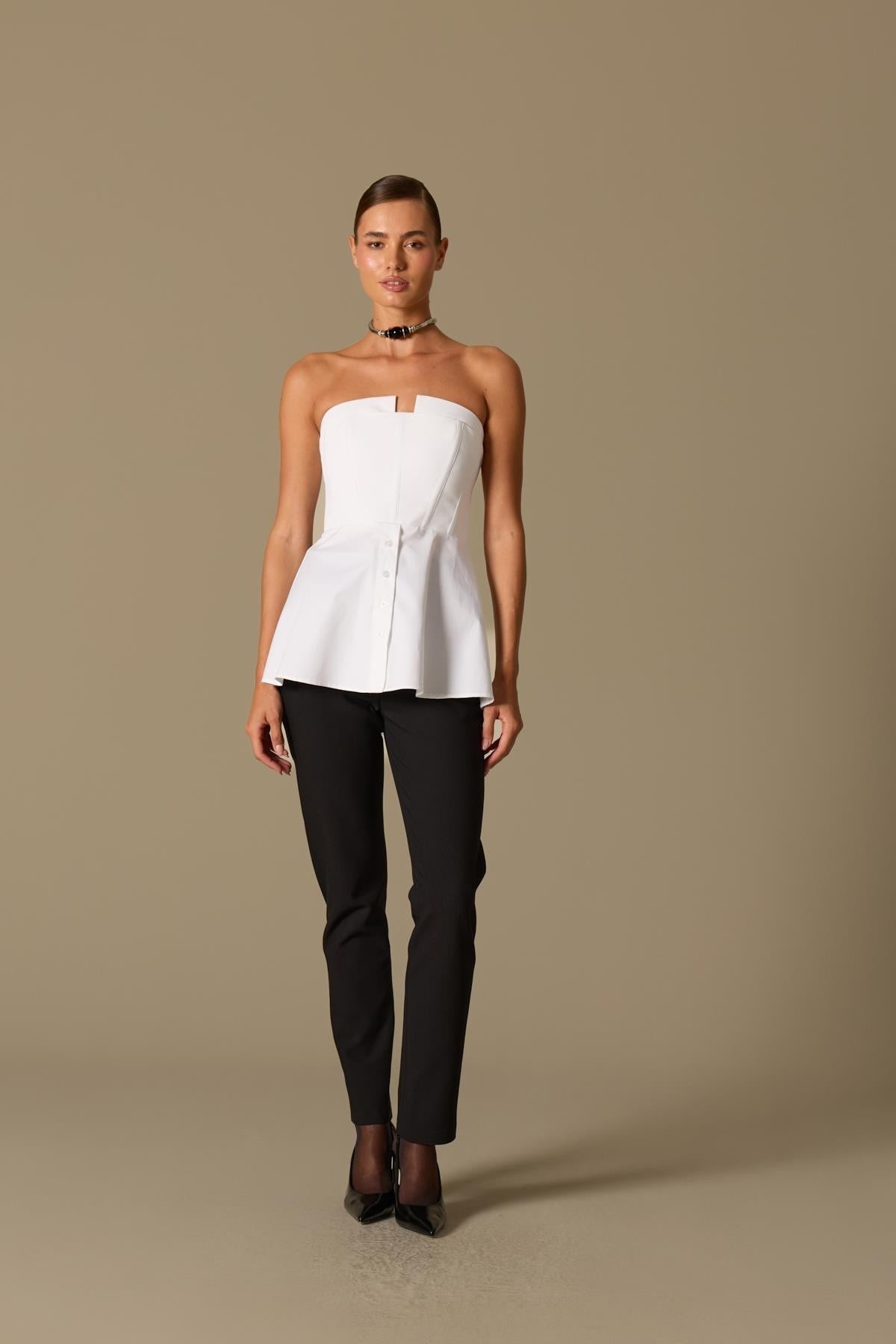 Dusk Volume 100% Cotton Corset Shirt Top Ecru
