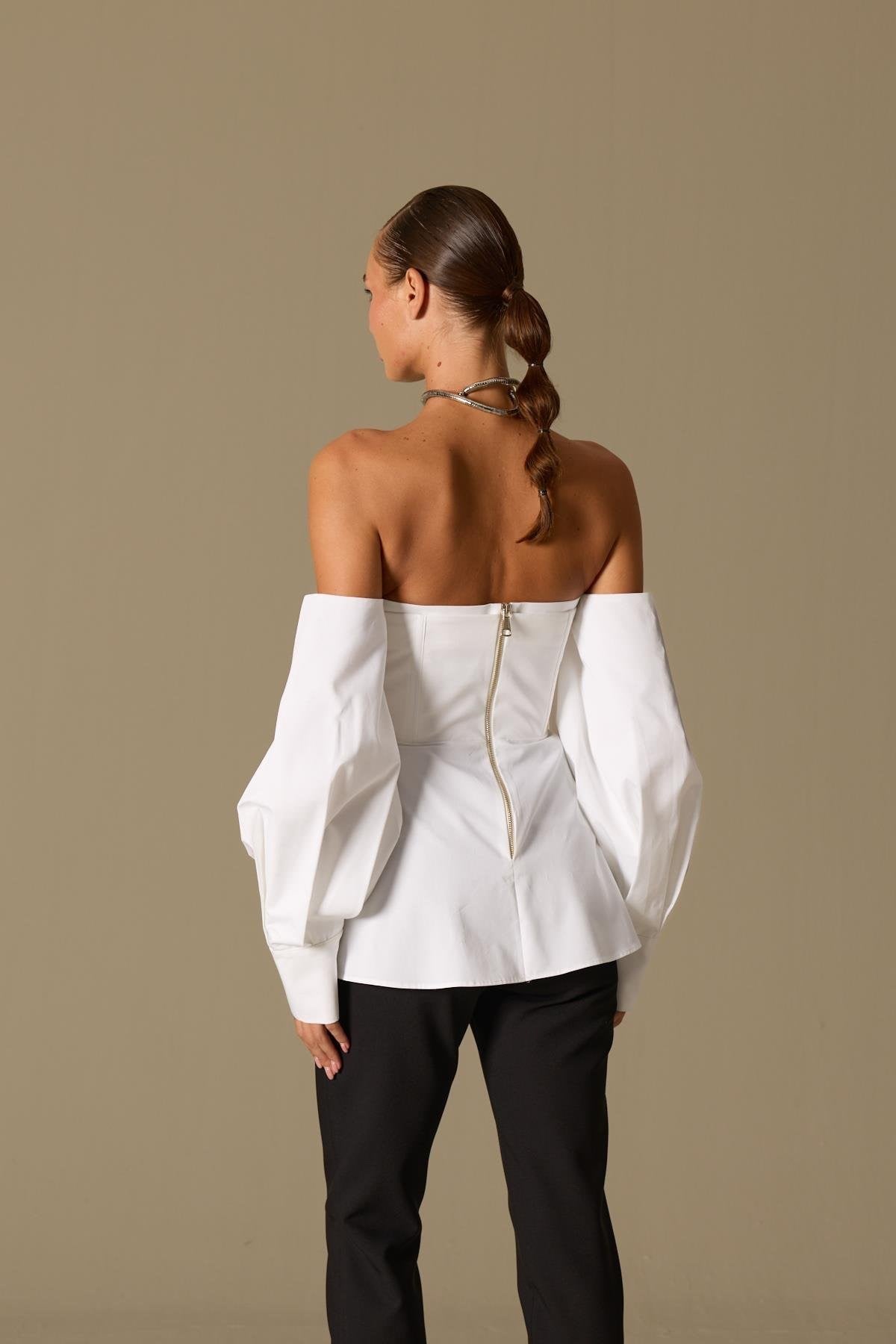 Dusk Volume 100% Cotton Corset Shirt Top Ecru