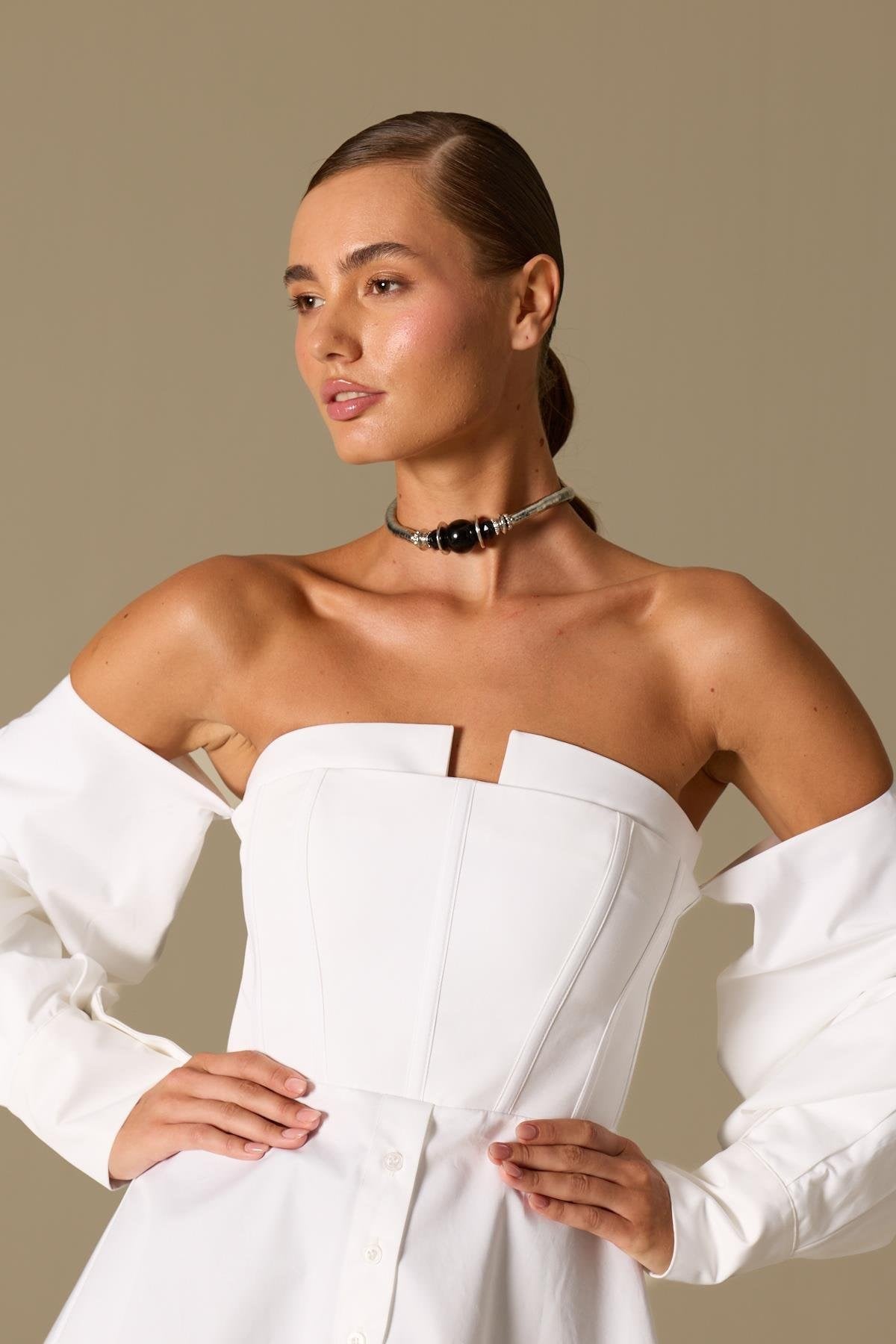 Dusk Volume 100% Cotton Corset Shirt Top Ecru