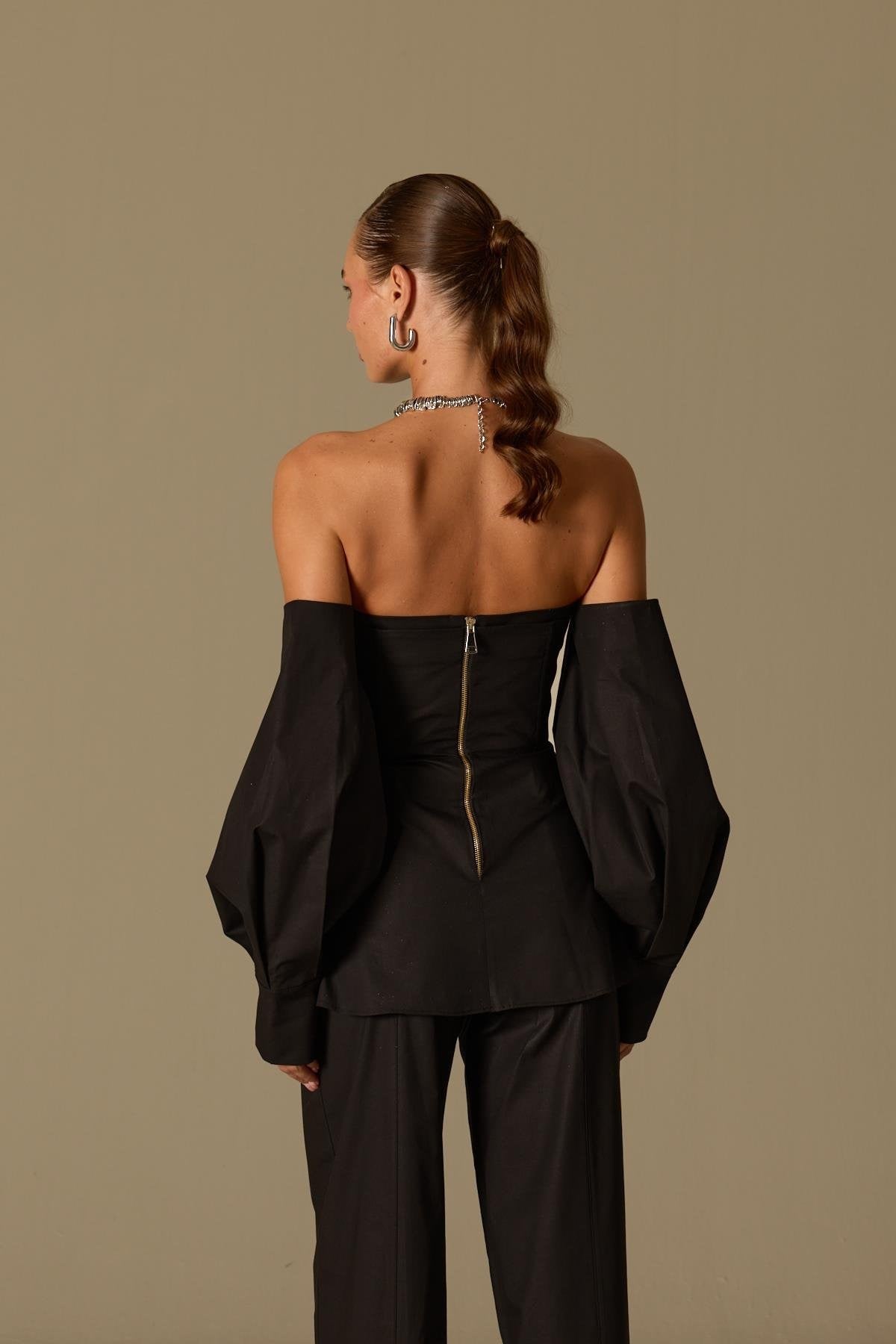 Dusk Volume 100% Cotton Corset Shirt Top Black