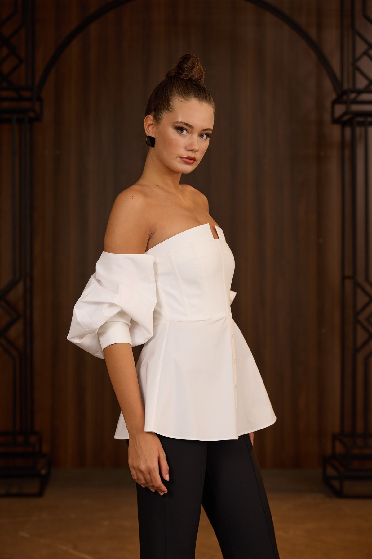 Dusk Volume %100 Cotton Corset Shirt Top White