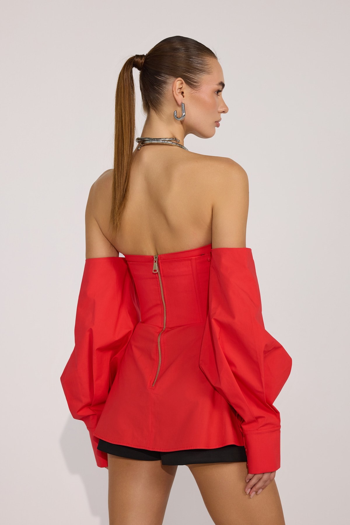 Dusk Volume 100% Cotton Corset Shirt Top Red