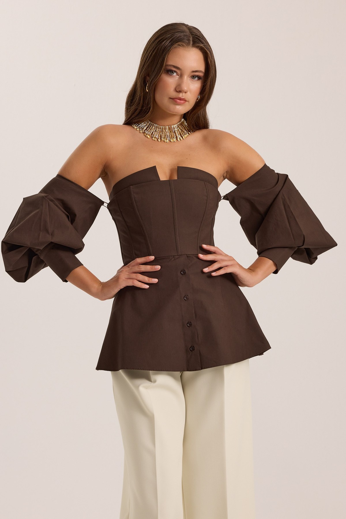 Dusk Volume %100 Cotton Corset Shirt Top DARK GREEN