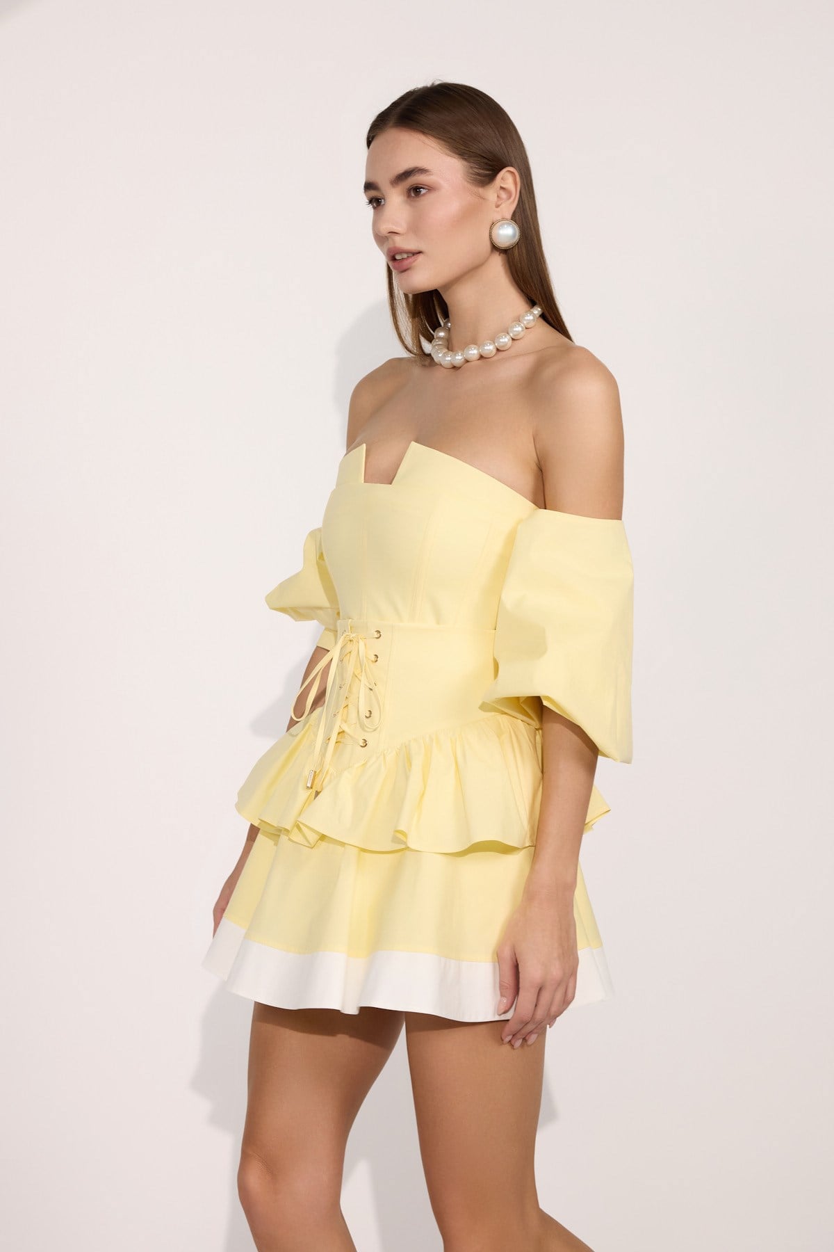 Dusk Volume 100% Cotton Corset Shirt Top Yellow