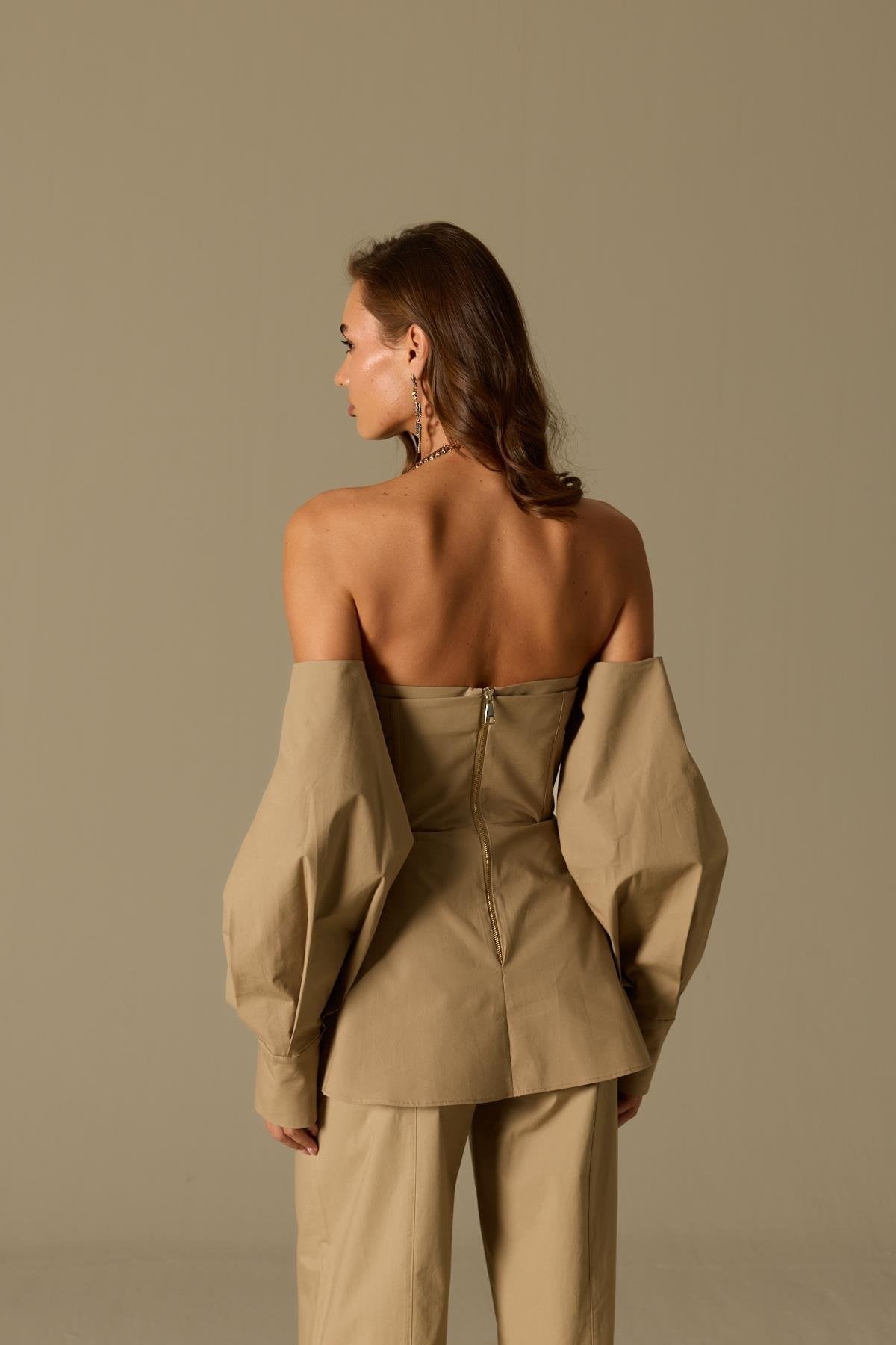 Dusk Volume 100% Cotton Corset Shirt Top Bronze Brown