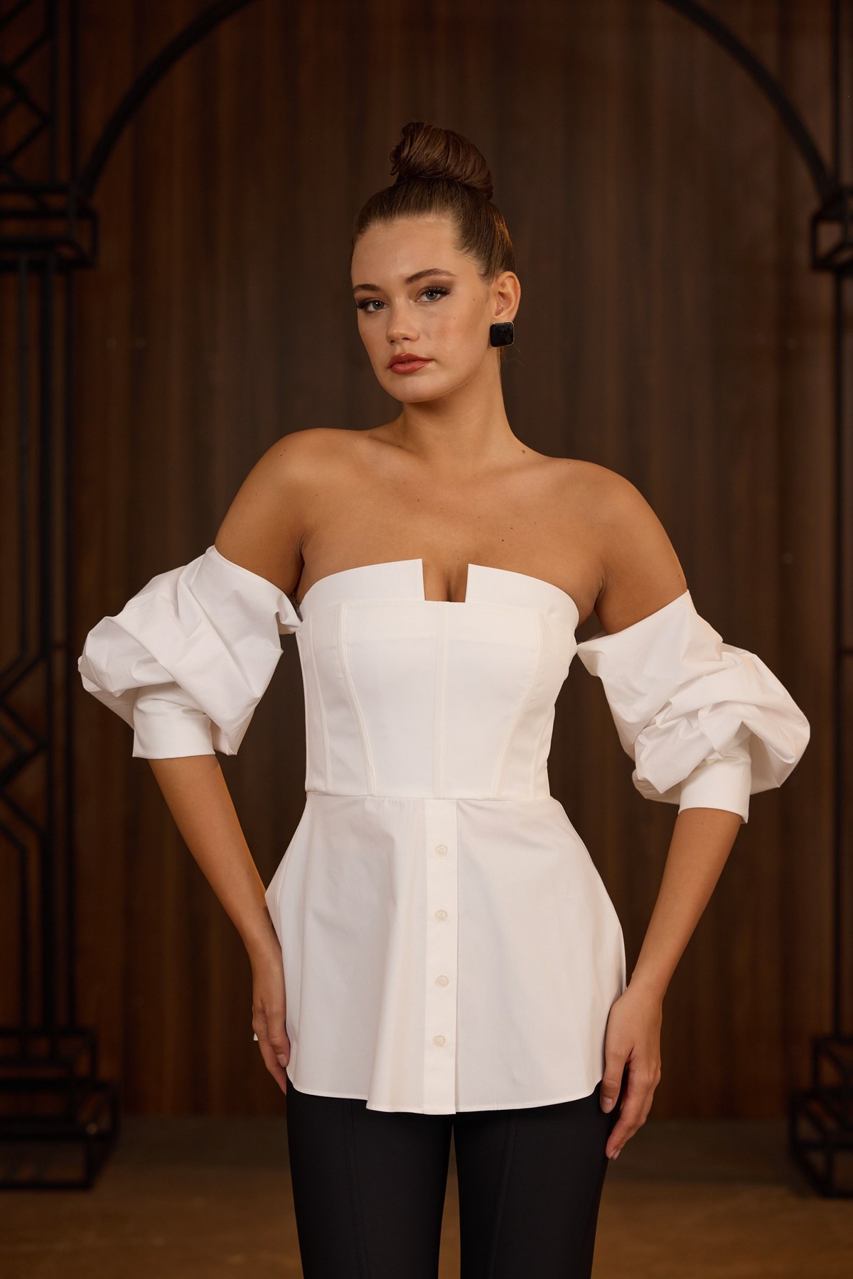 Dusk Volume %100 Cotton Corset Shirt Top White