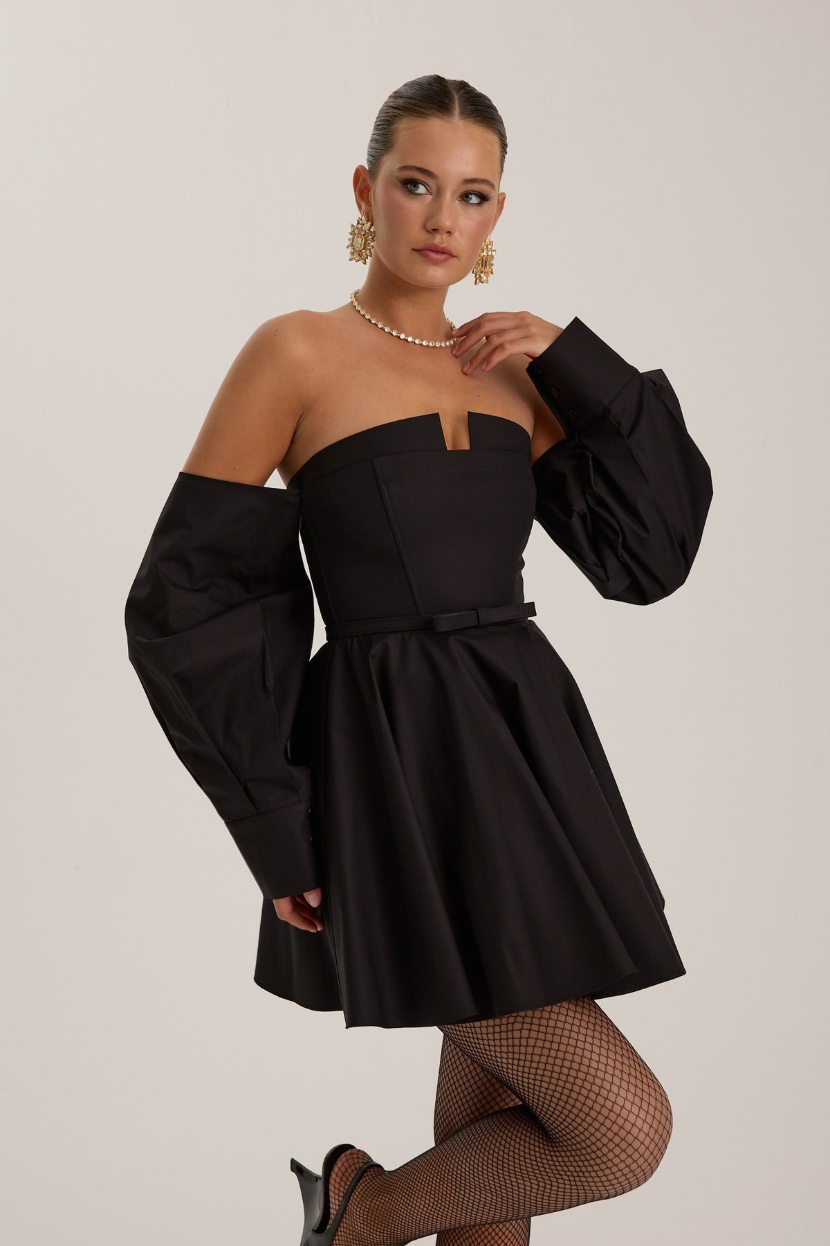 Dusk Volume Mini Dress Black