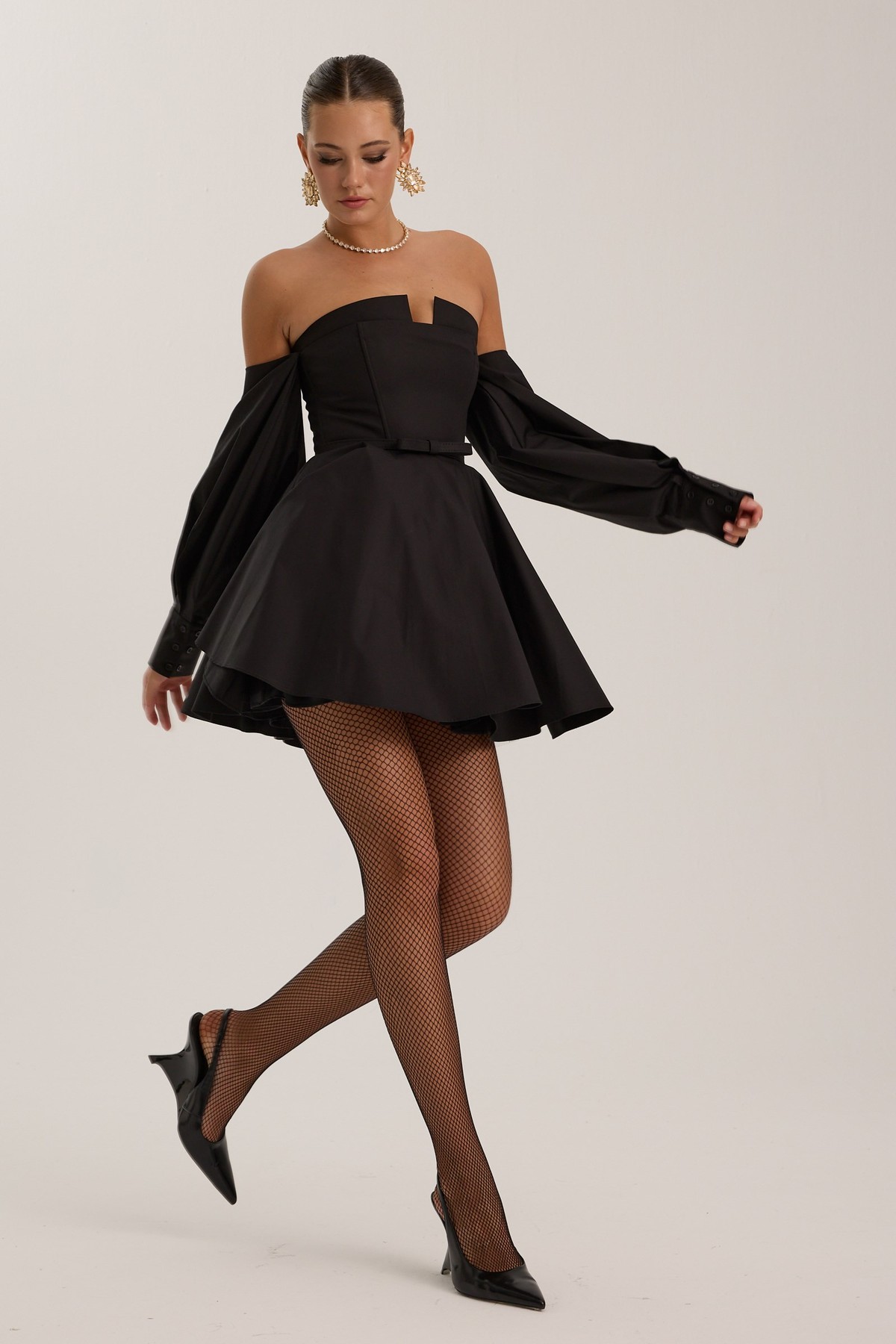 Dusk Volume Mini Dress Black