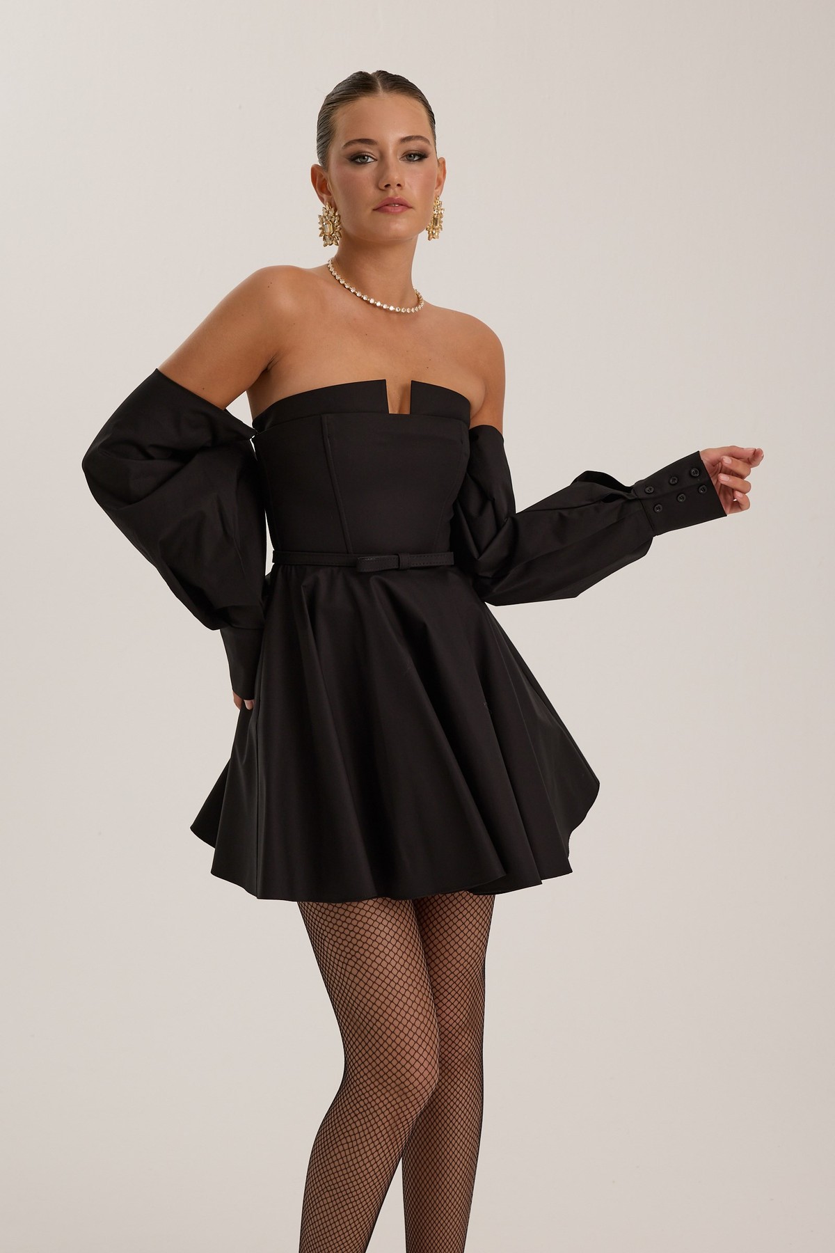 Dusk Volume Mini Dress Black