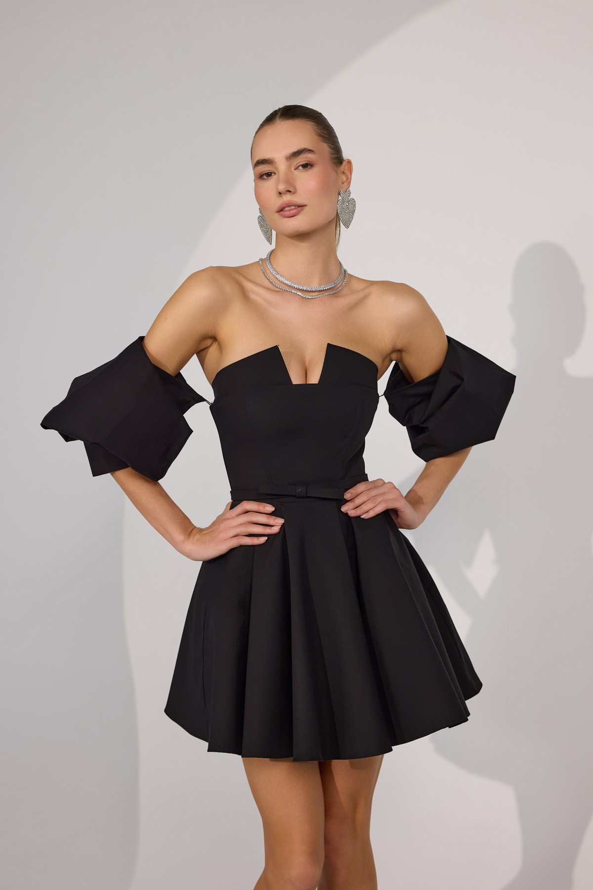 Dusk Volume Mini Dress Black