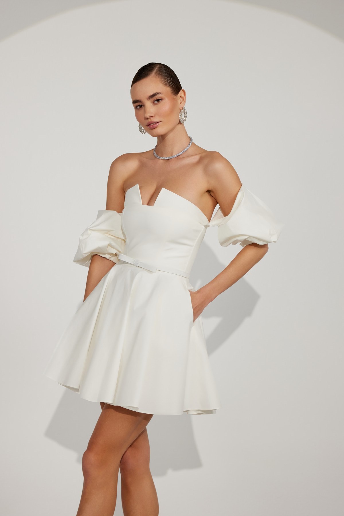 Dusk Volume Mini Dress Ecru