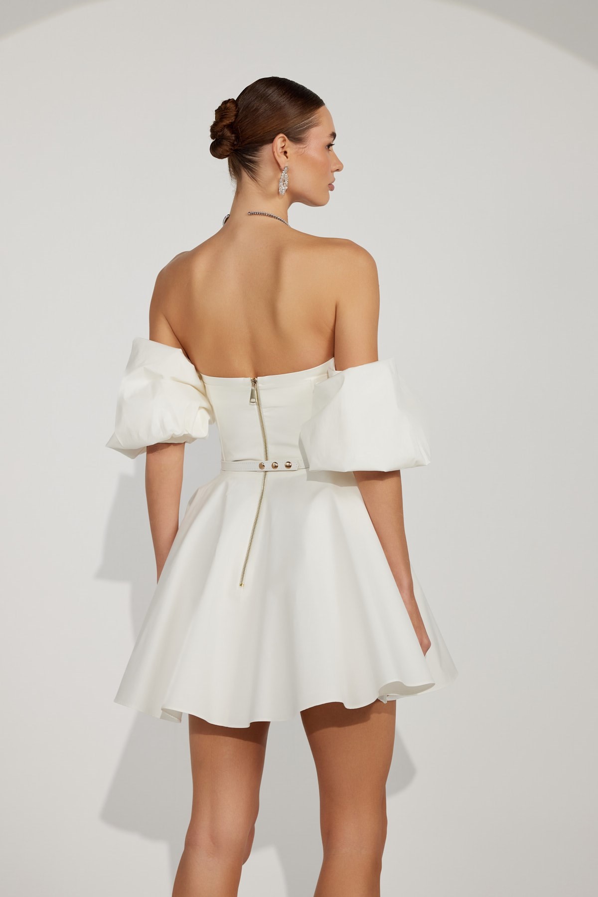 Dusk Volume Mini Dress Ecru