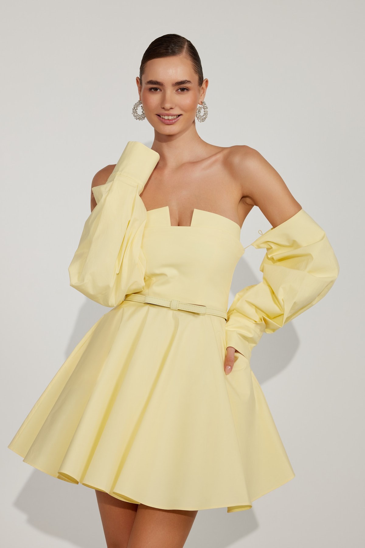 Dusk Volume Mini Dress Yellow