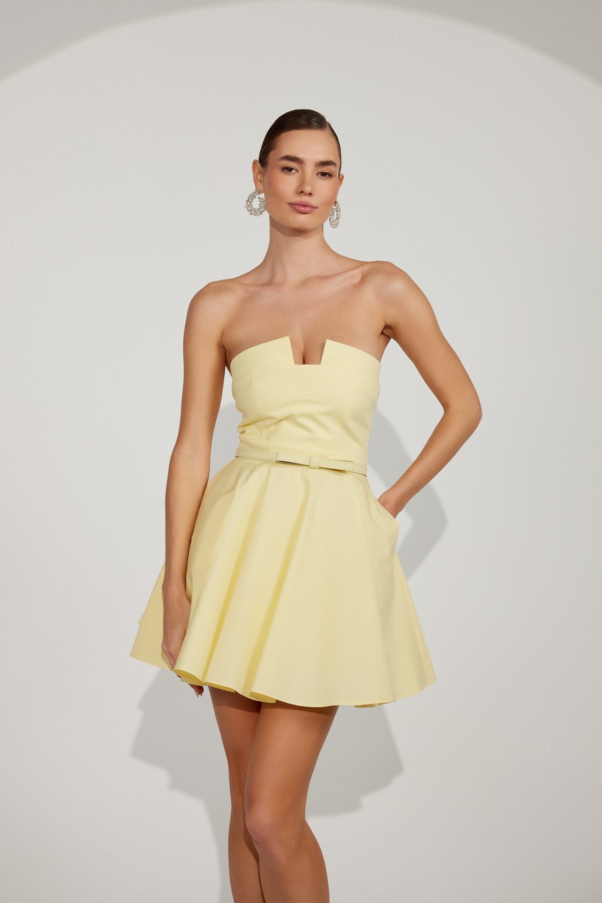 Dusk Volume Mini Dress Yellow