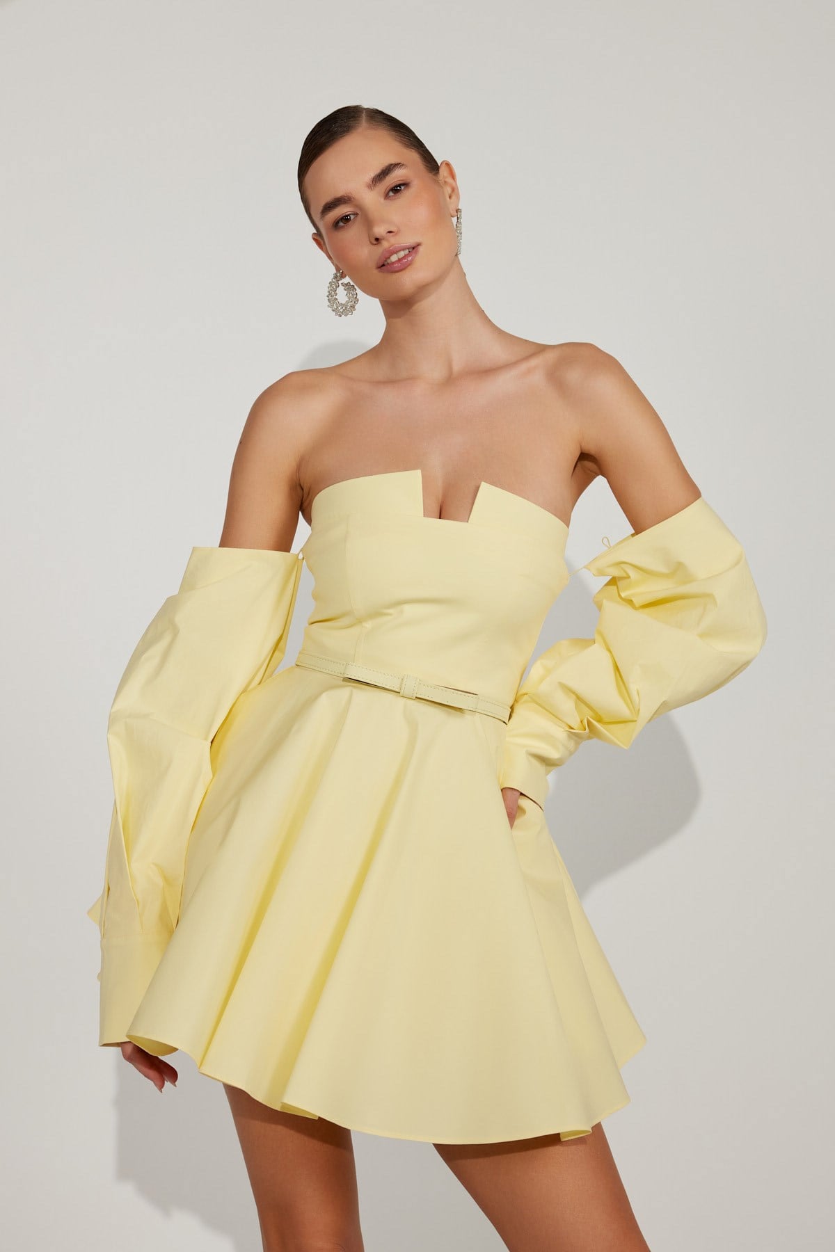 Dusk Volume Mini Dress Yellow