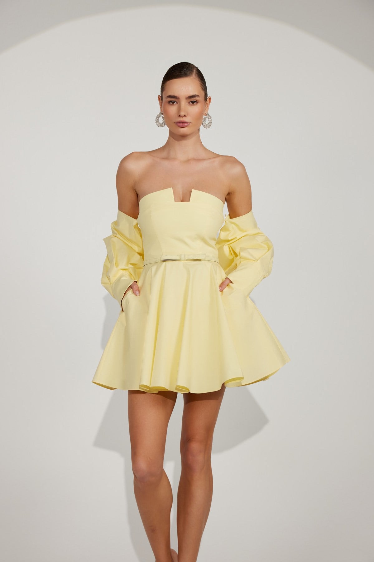 Dusk Volume Mini Dress Yellow