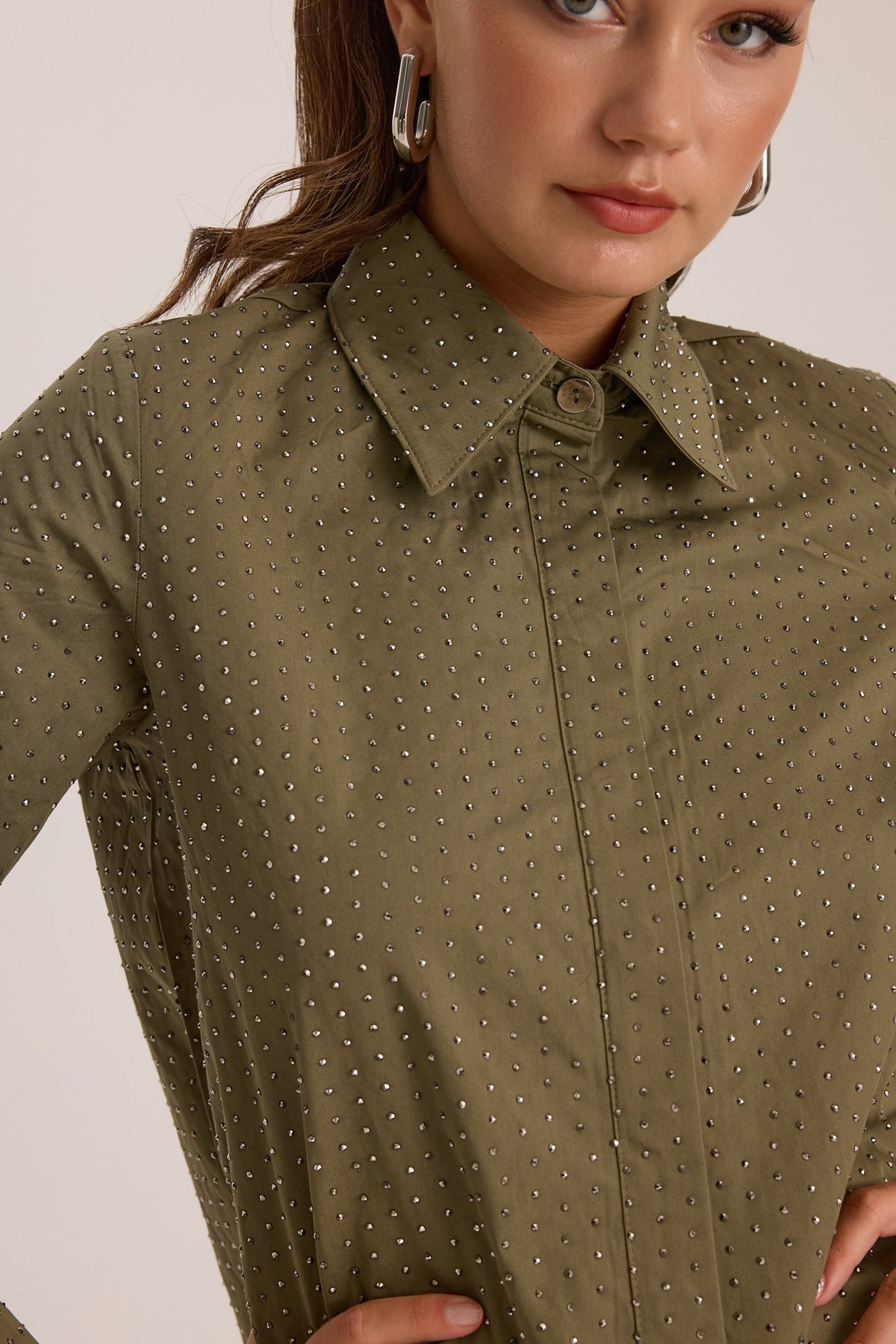 Embellished Basic Shirt Khaki