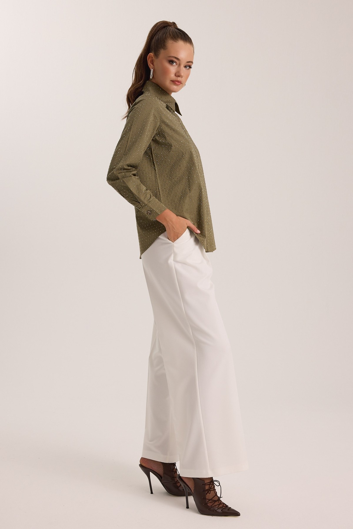 Embellished Basic Shirt Khaki