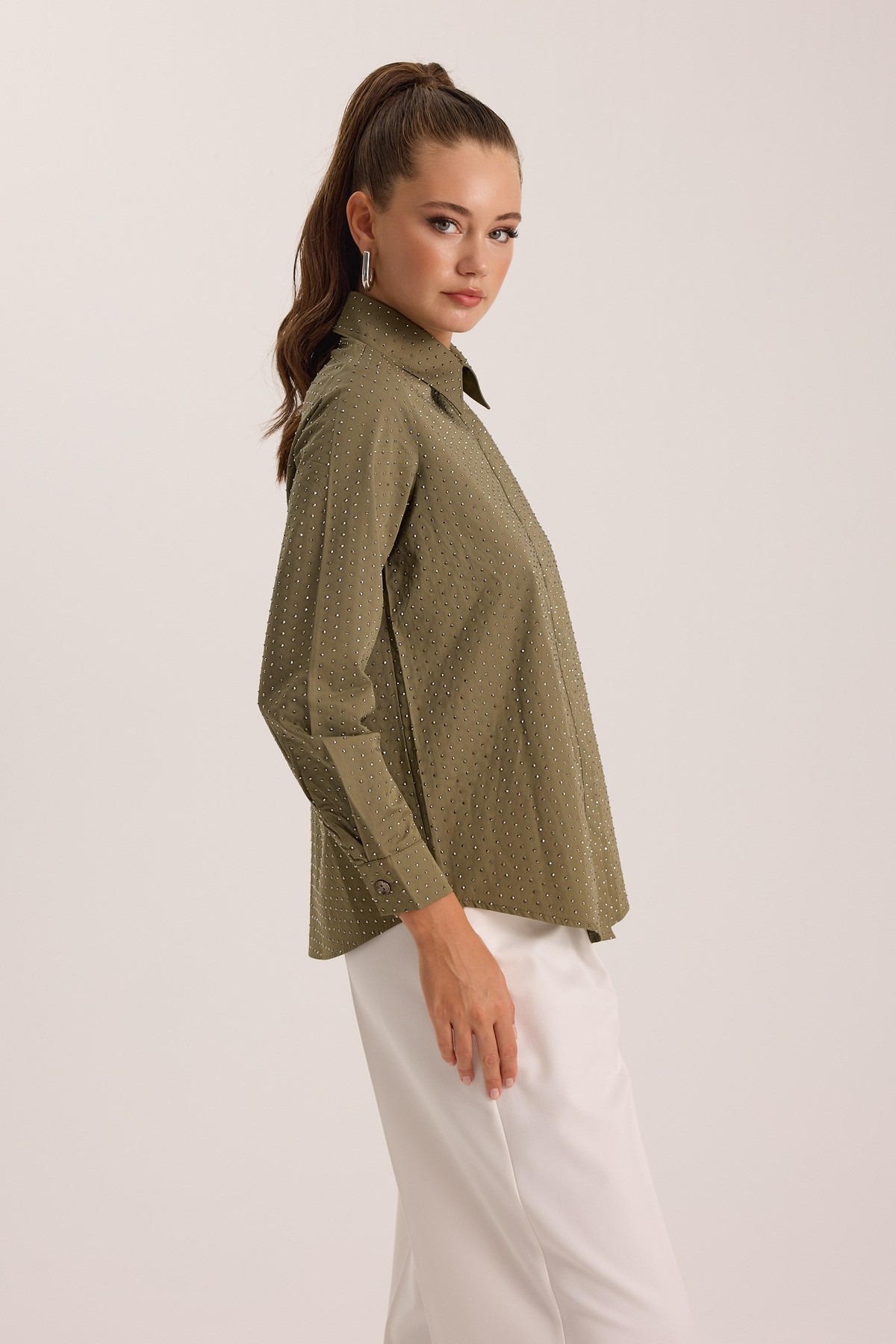 Embellished Basic Shirt Khaki