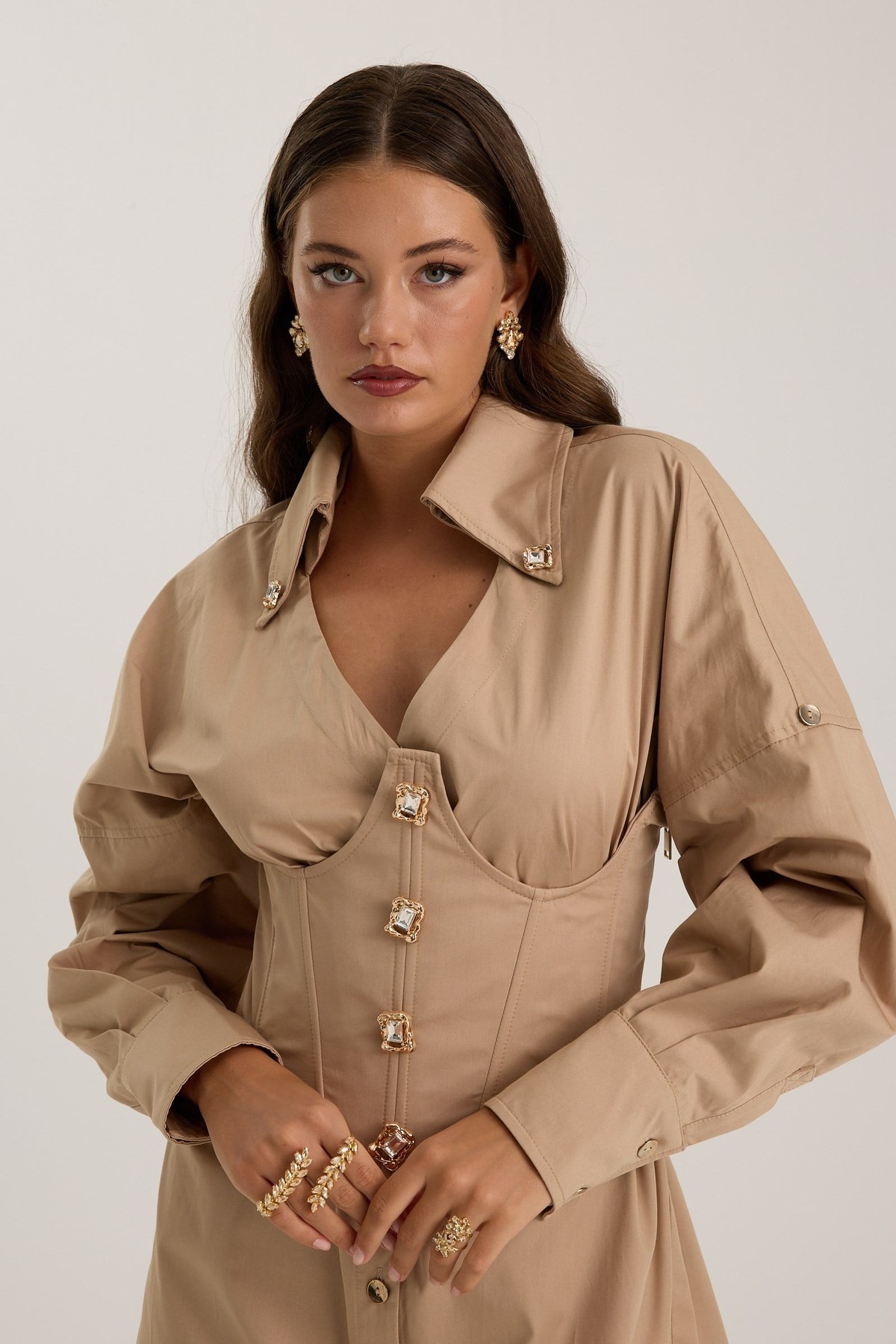 Era Corset %100 Cotton Shirt Beige